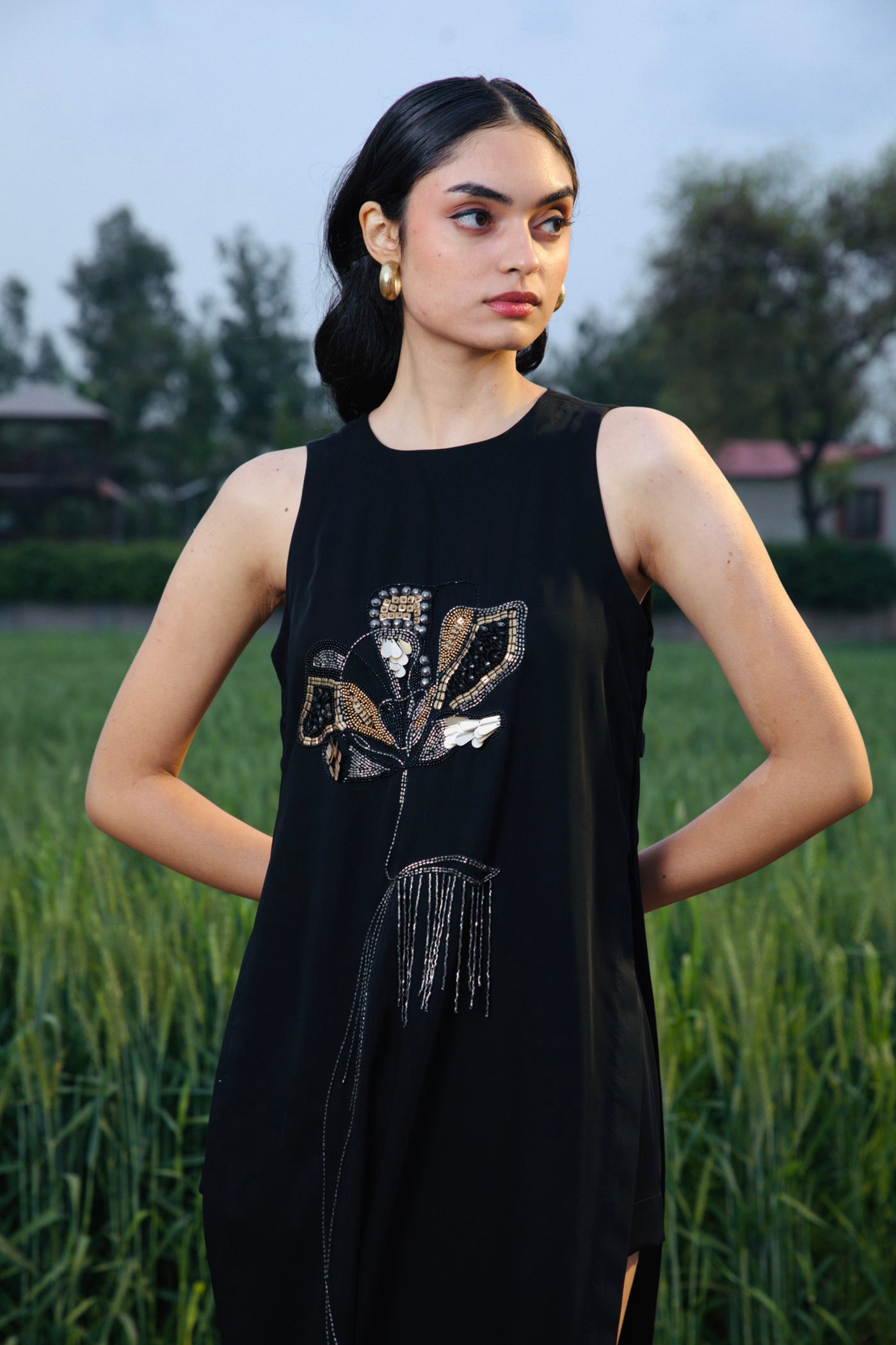 CRUNK BLACK EMBELLISHED LONG SHIRT CO-ORD