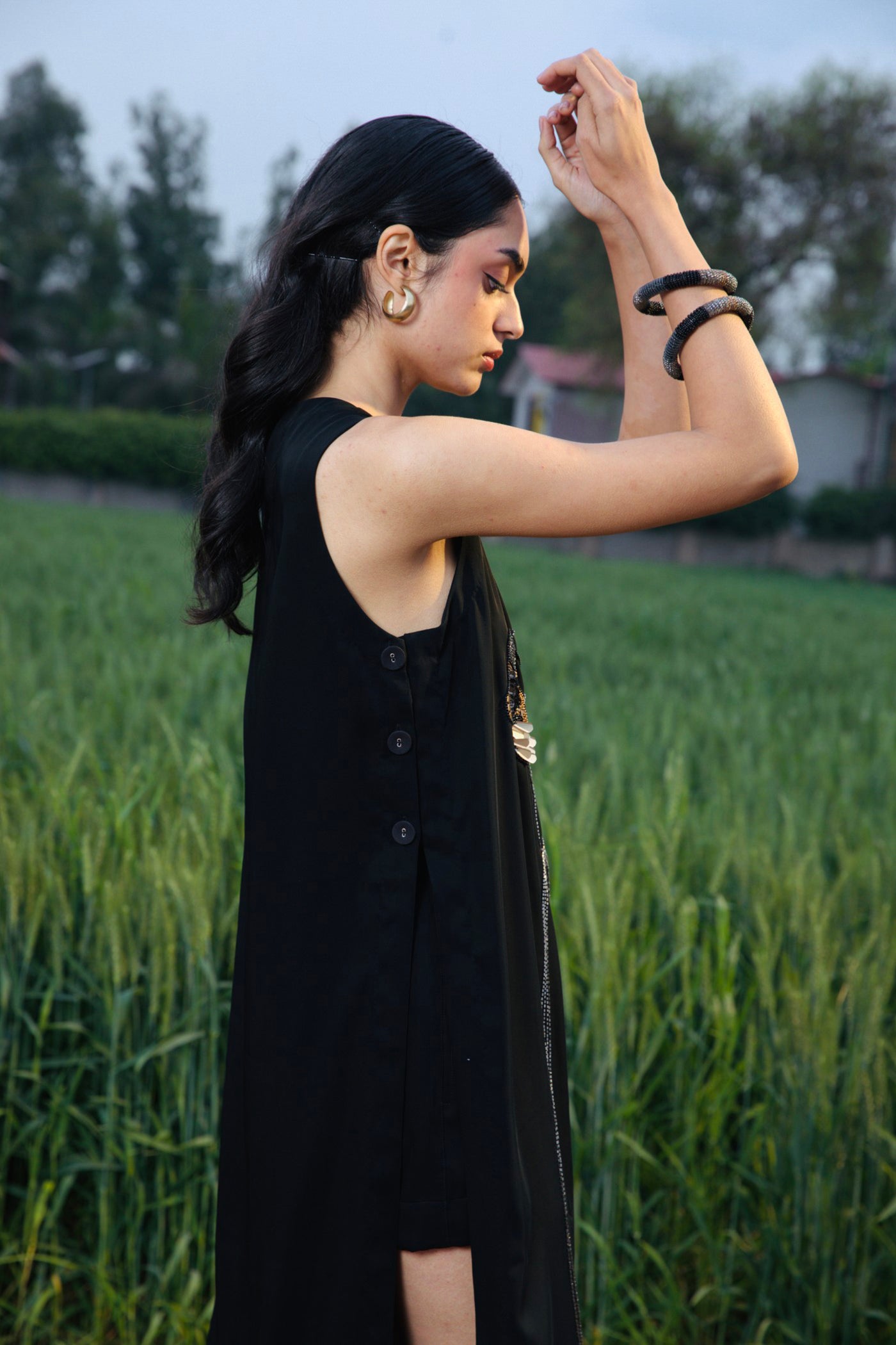 CRUNK BLACK EMBELLISHED LONG SHIRT CO-ORD