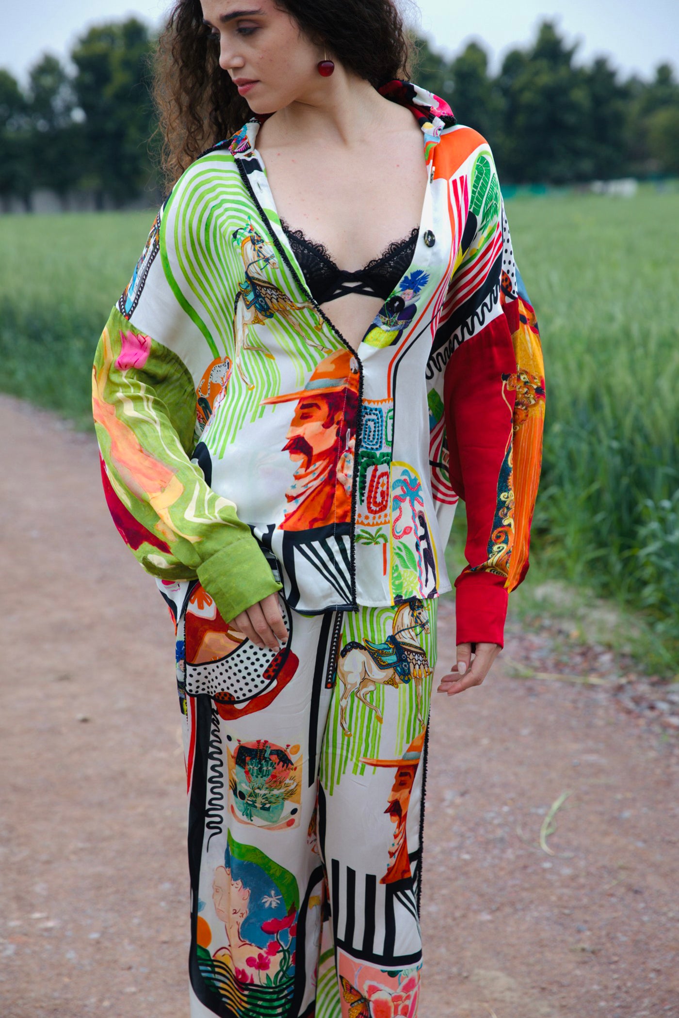 CRUNK VARICOLORED PAINTING PRINTED EMBELLISHED CO-ORD (SHIRT AND PANTS)