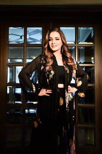 NEELAM KOTHARI X CRUNK BLACK LONGLINE SHIRT WITH VEST CO-ORD (SHIRT, VEST AND SHORTS)