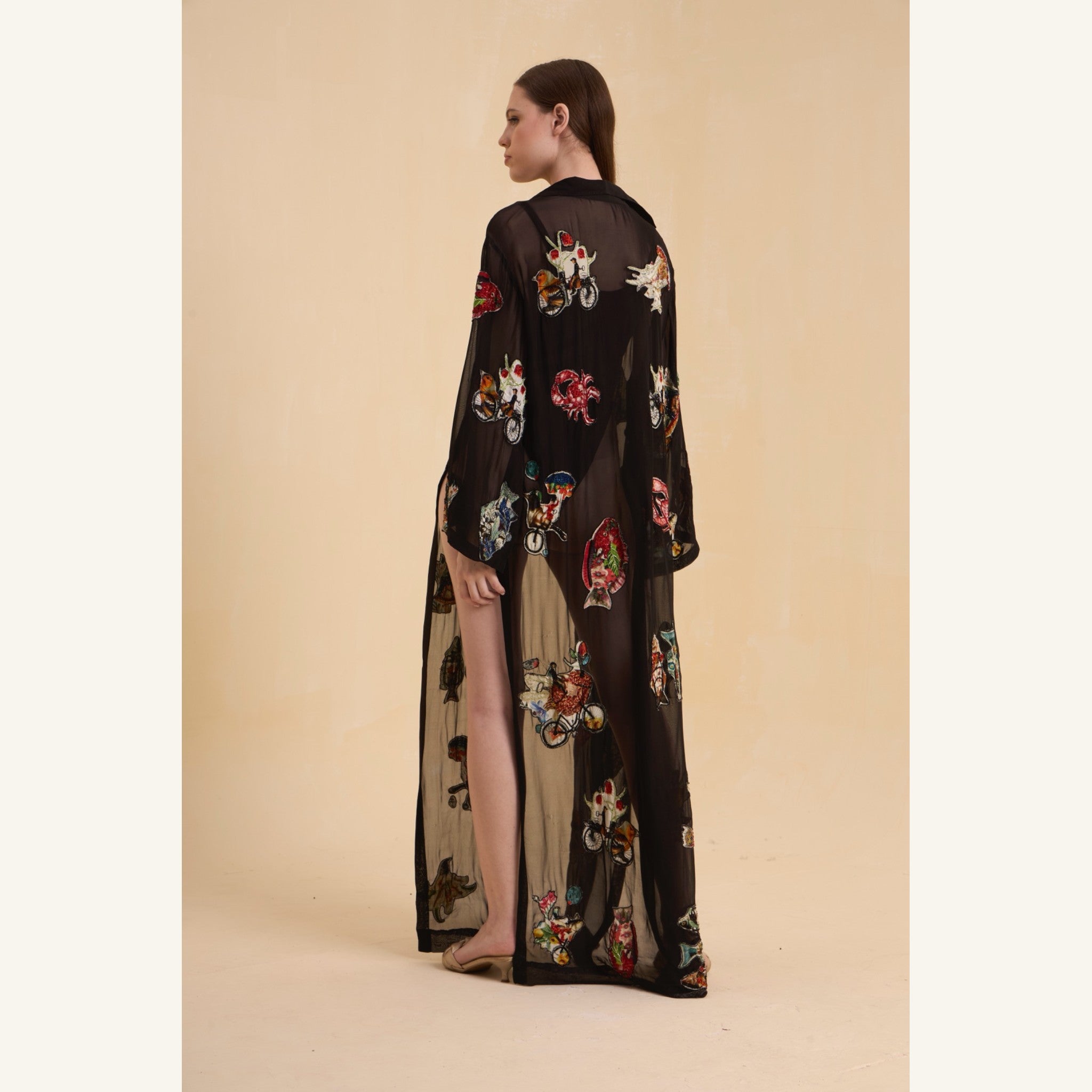RIV BLACK PATCH ADORNED LONG JACKET