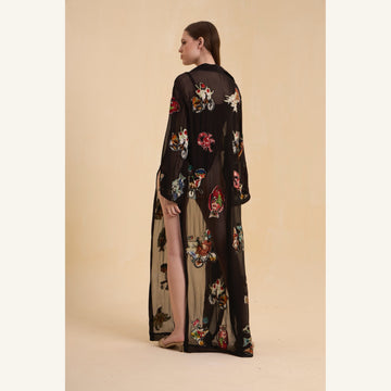 RIV BLACK PATCH ADORNED LONG JACKET