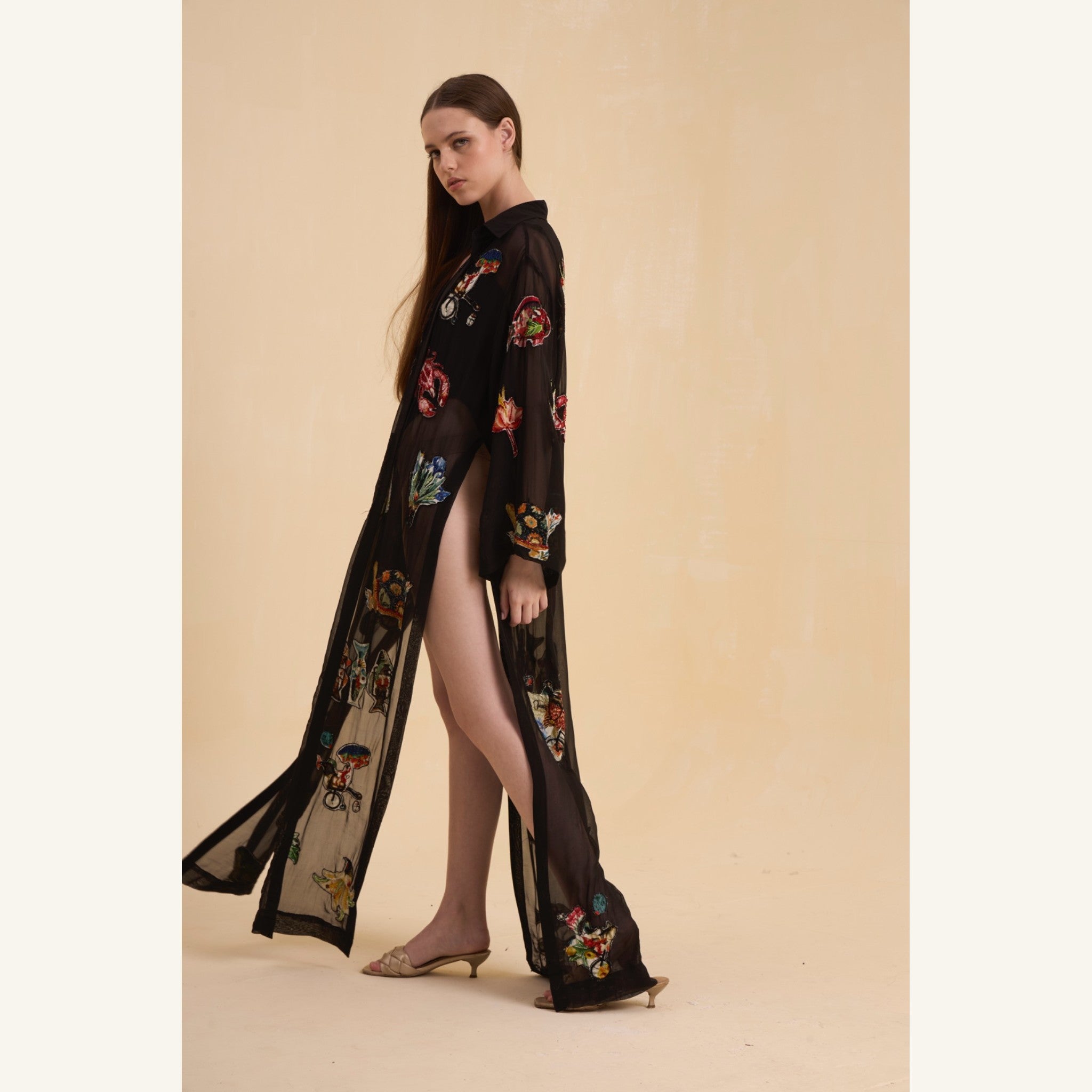 RIV BLACK PATCH ADORNED LONG JACKET