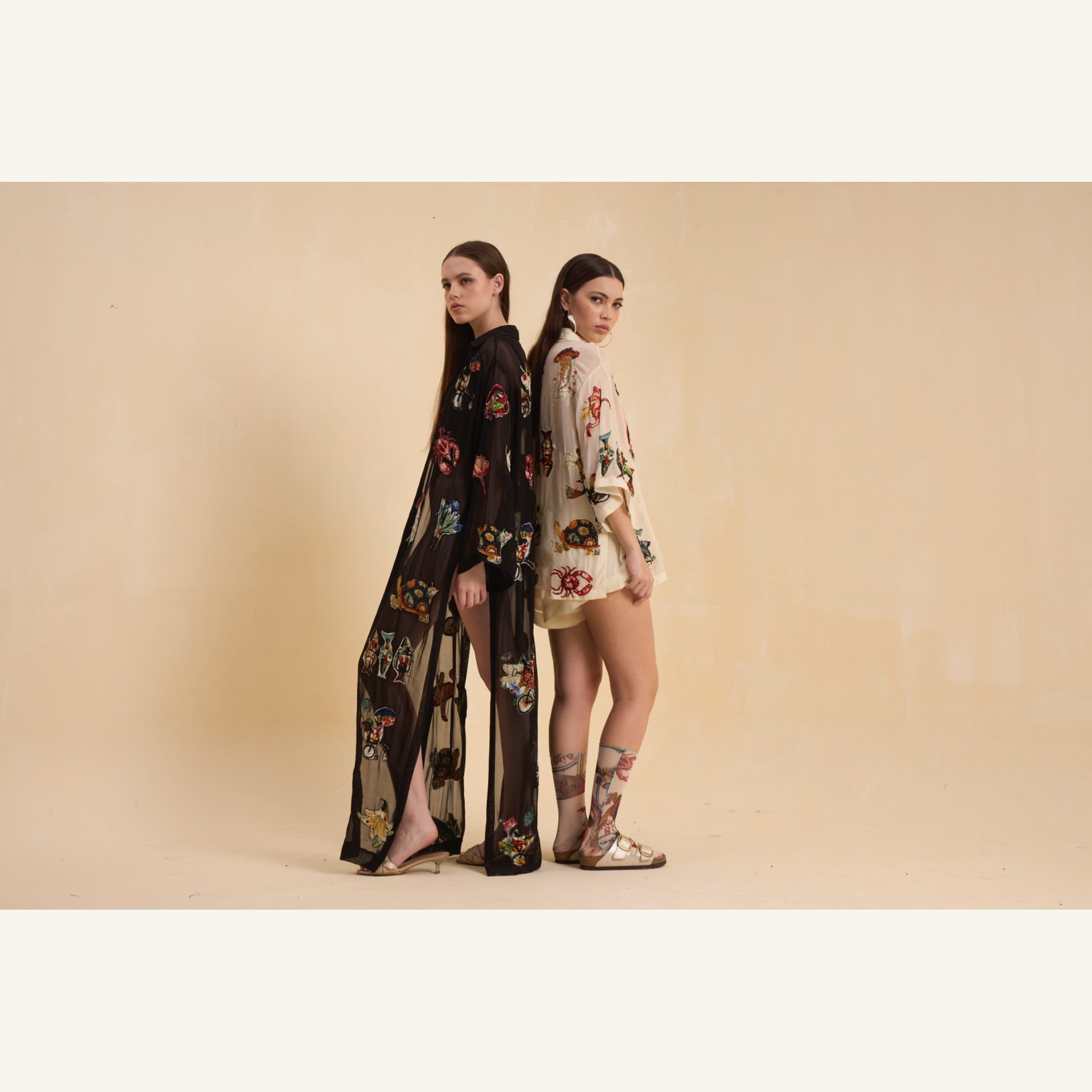 RIV BLACK PATCH ADORNED LONG JACKET