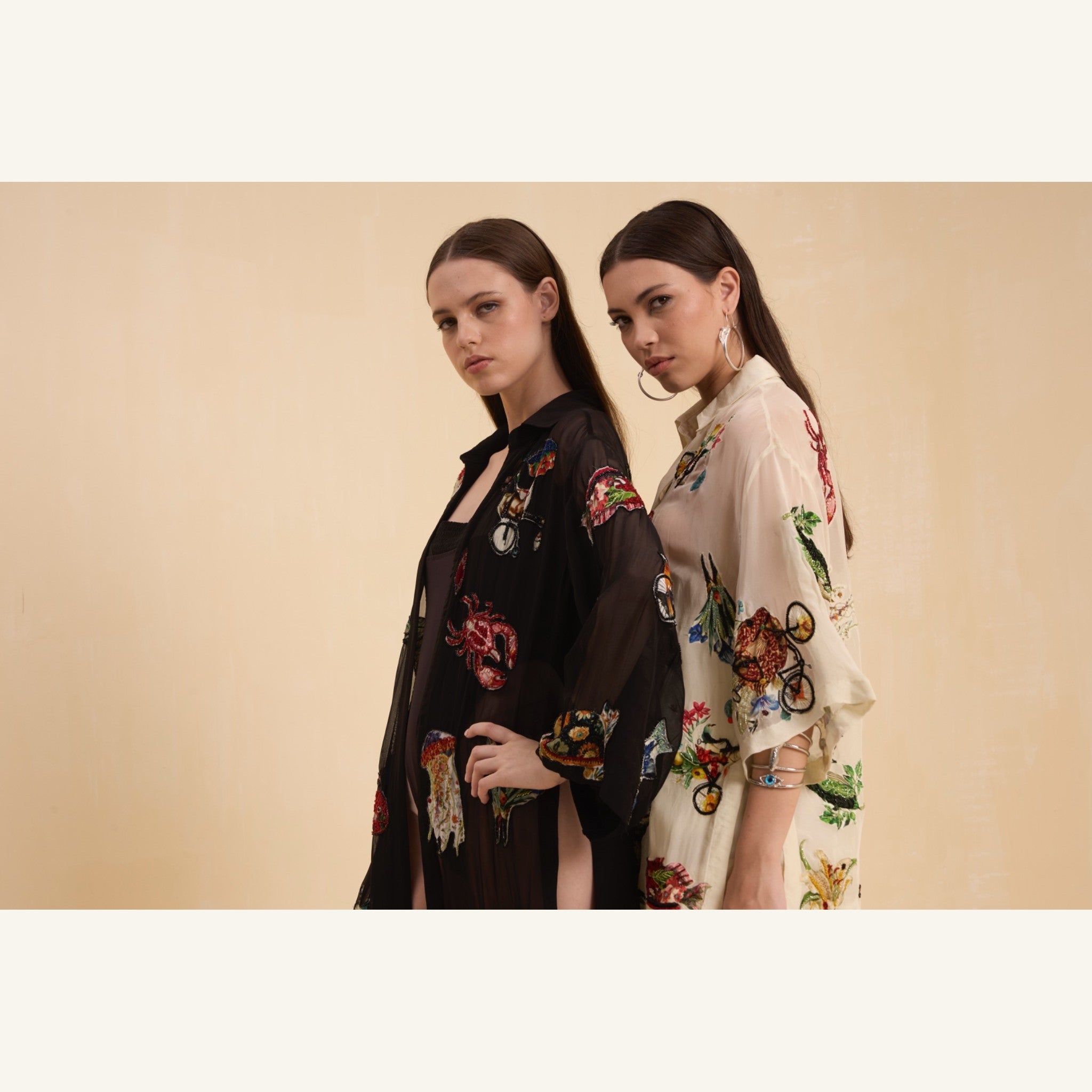 RIV BLACK PATCH ADORNED LONG JACKET