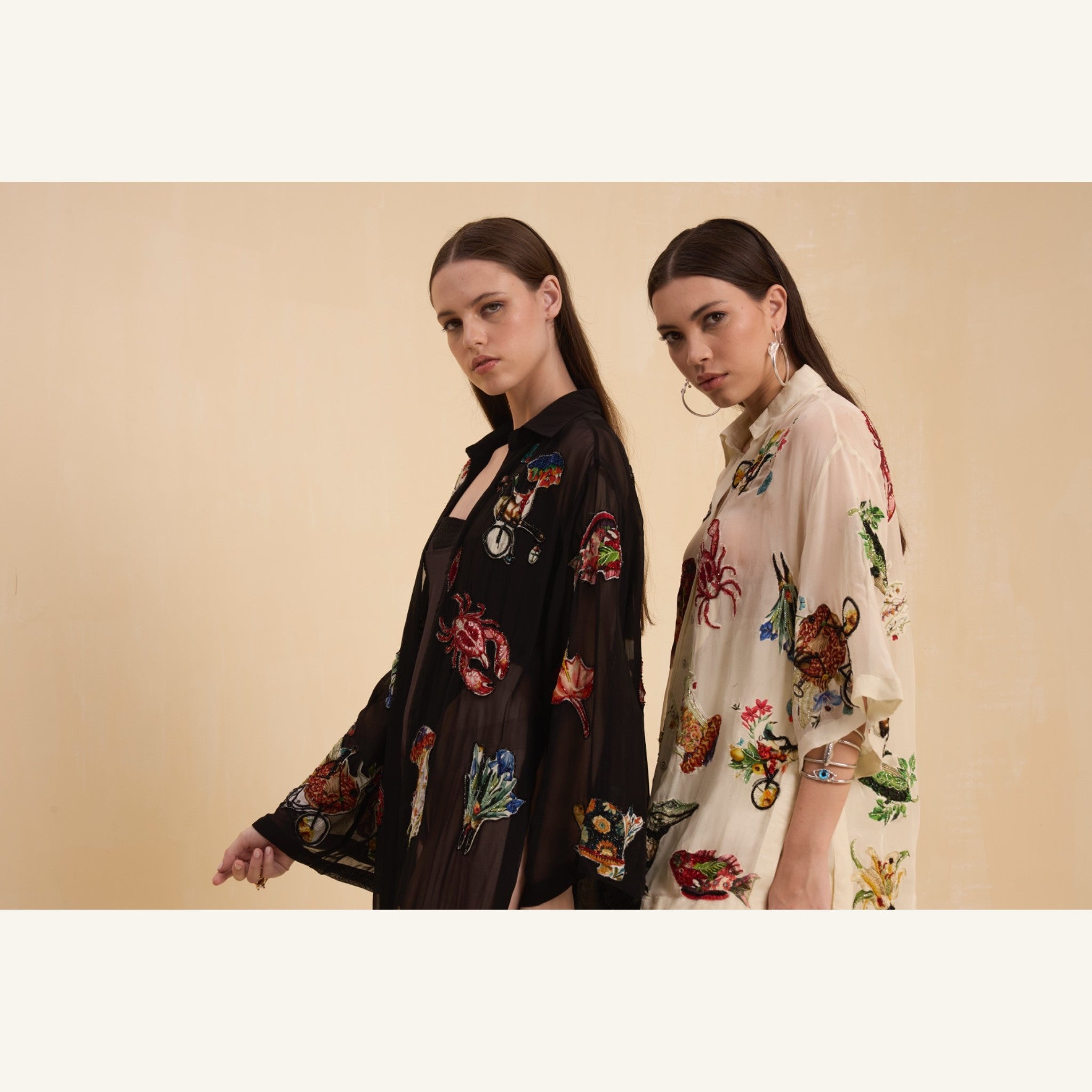 RIV BLACK PATCH ADORNED LONG JACKET