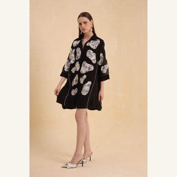 RIV BLACK PATCH ADORNED SHIRT DRESS