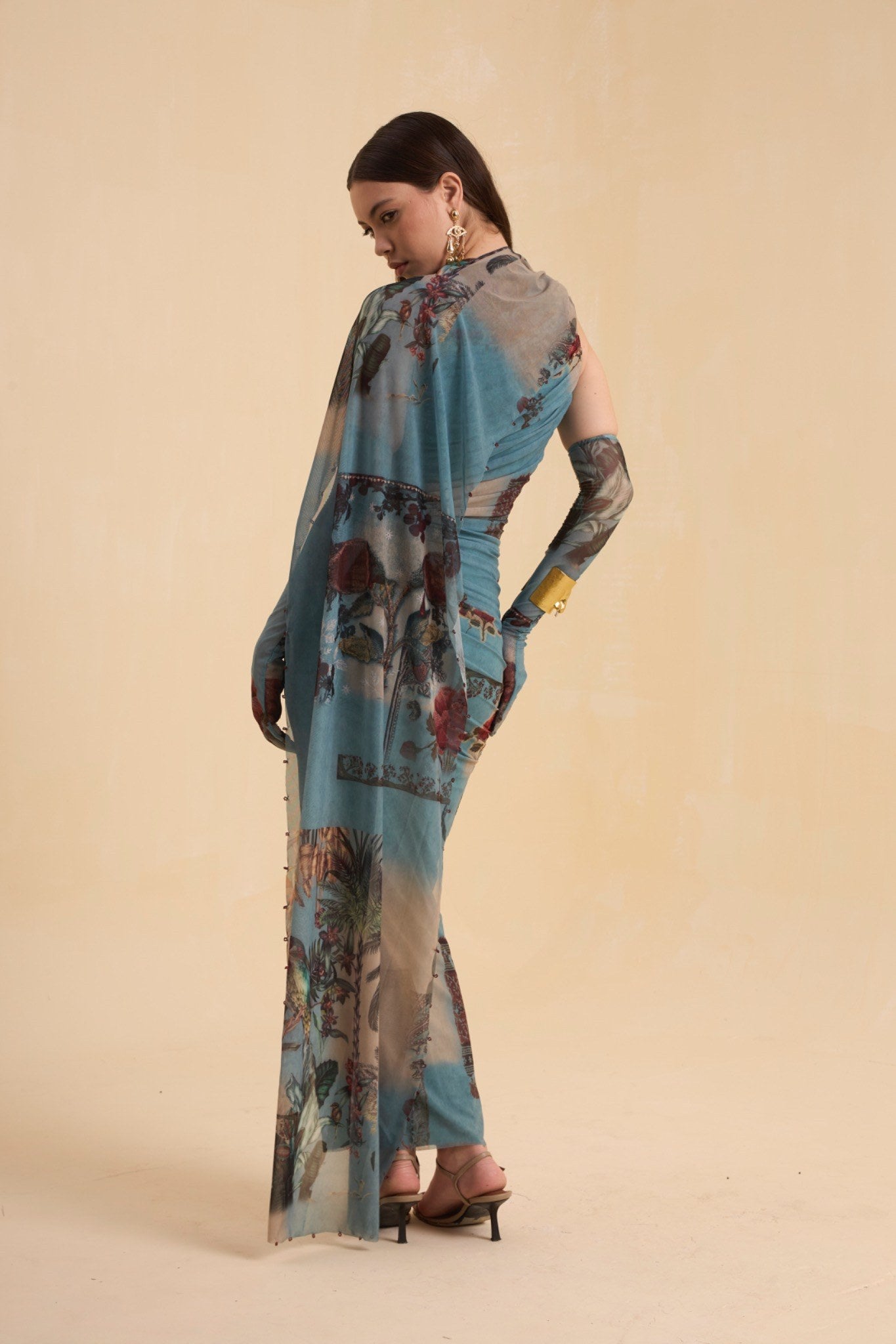 RIV VINTAGE PRINTED  DRAPE DRESS LONG