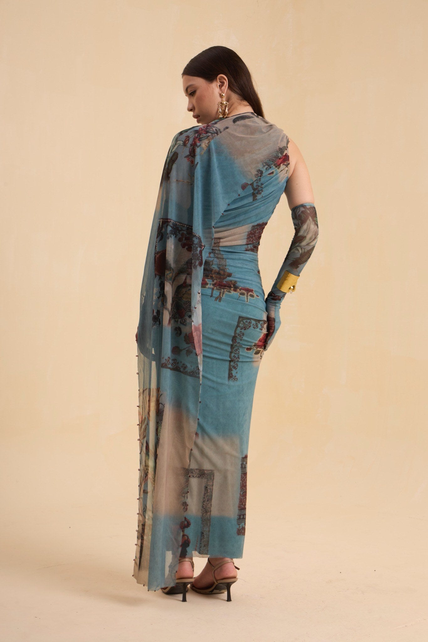 RIV VINTAGE PRINTED  DRAPE DRESS LONG