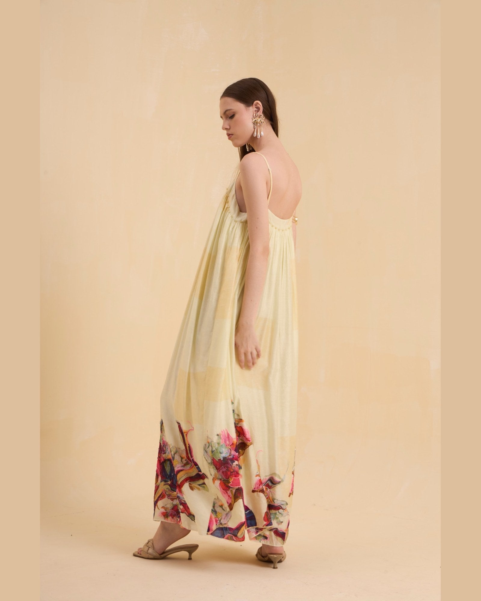 RIV WATERCOLORED STRAPPY EMBELLISHED DRESS LONG