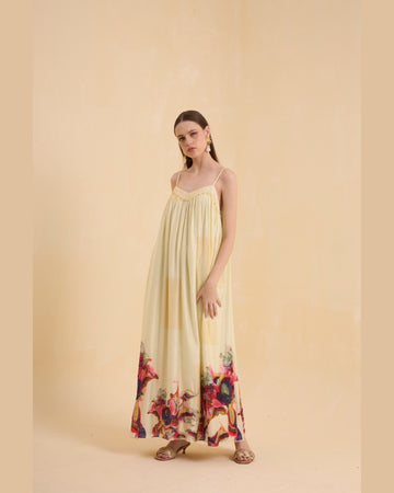 RIV WATERCOLORED STRAPPY EMBELLISHED DRESS LONG