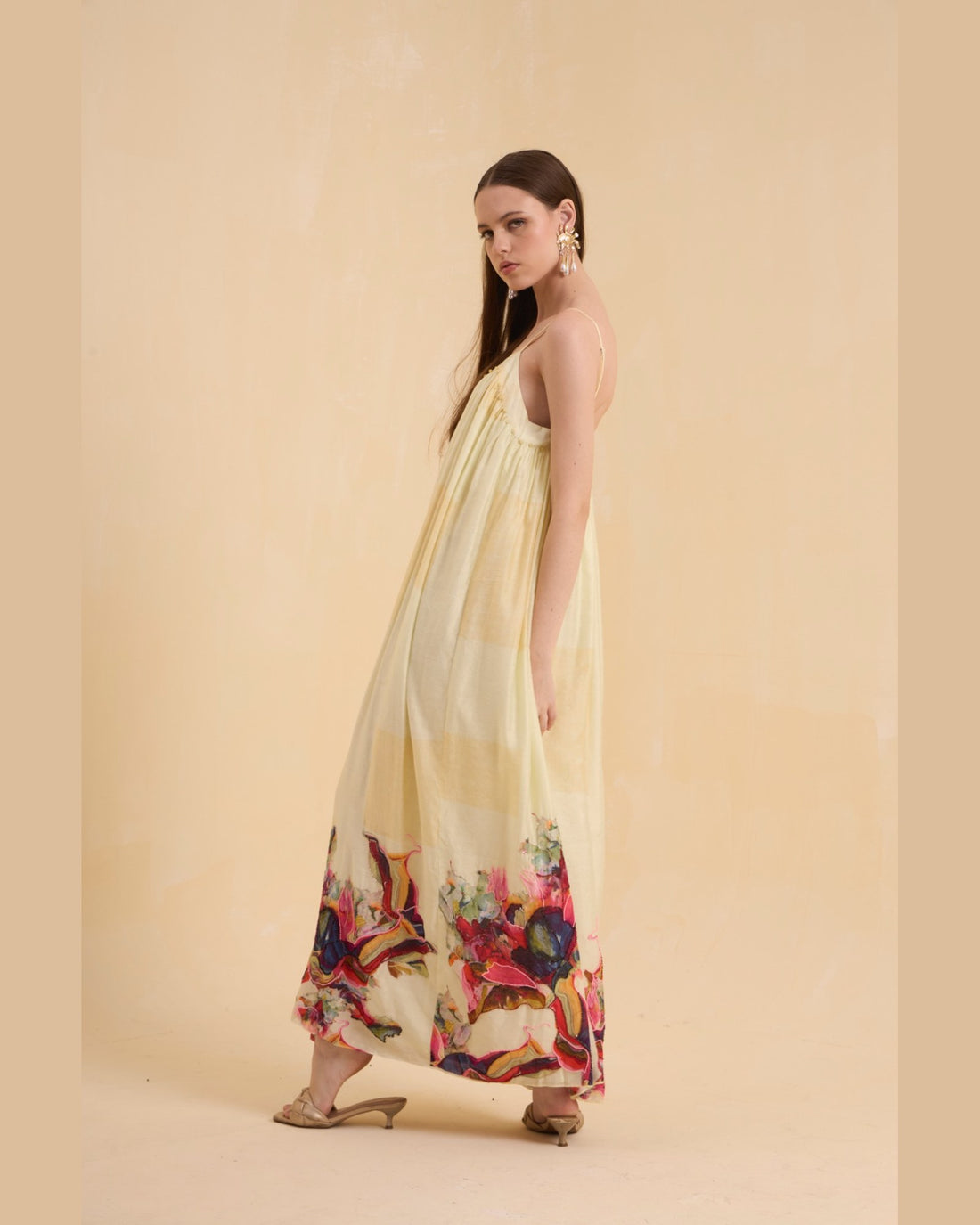 RIV WATERCOLORED STRAPPY EMBELLISHED DRESS LONG