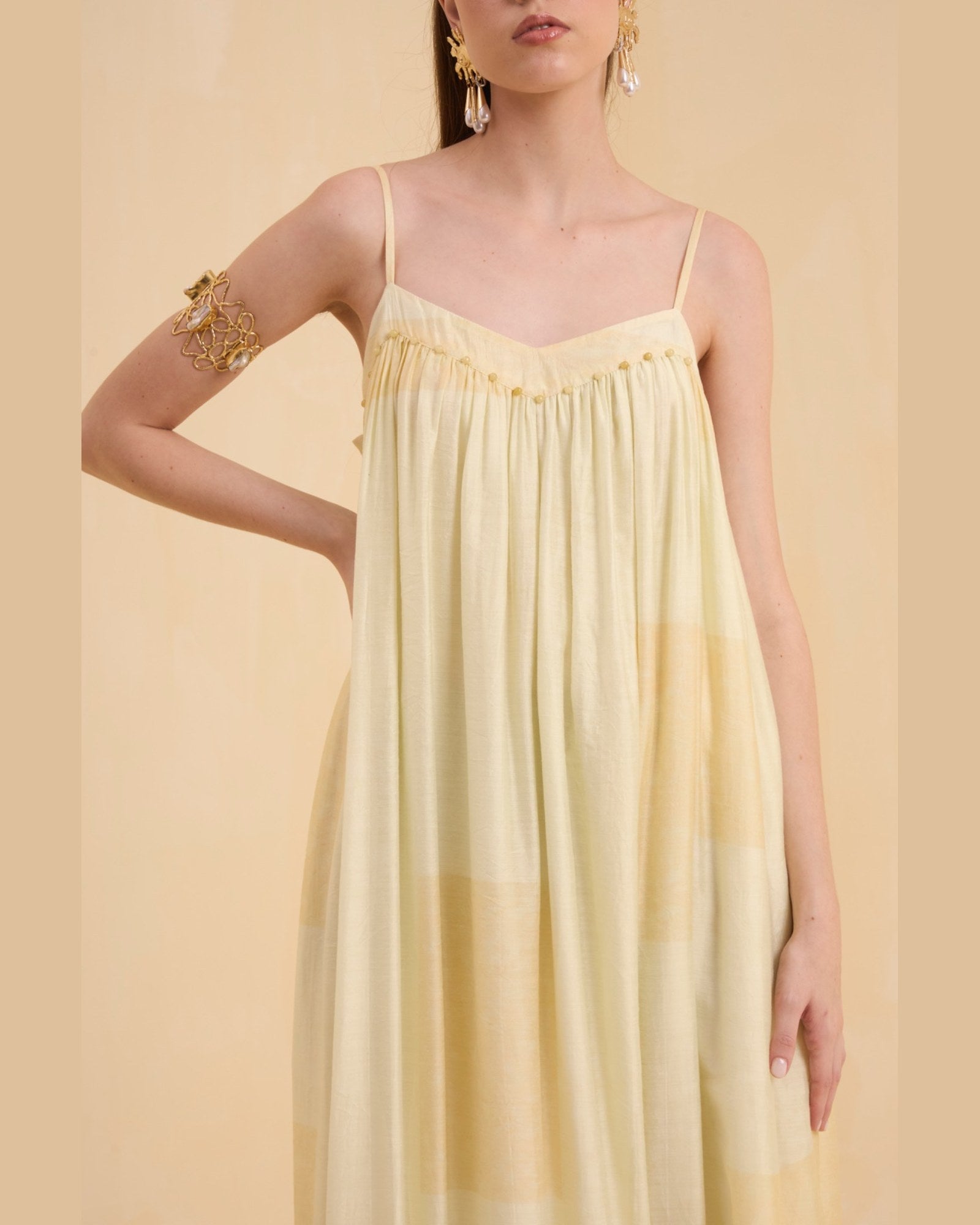 RIV WATERCOLORED STRAPPY EMBELLISHED DRESS LONG