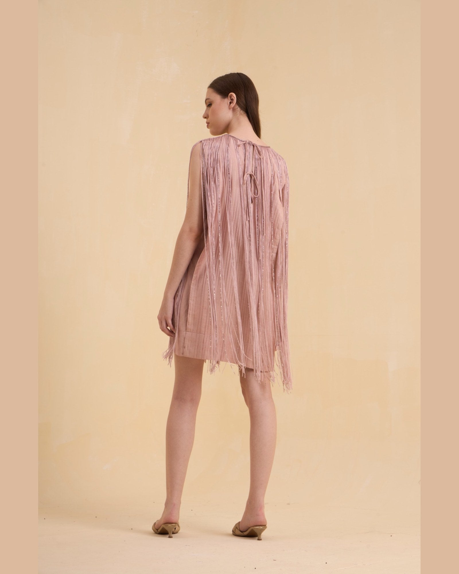 RIV BLUSH BEAD FRINGED DRESS SHORT