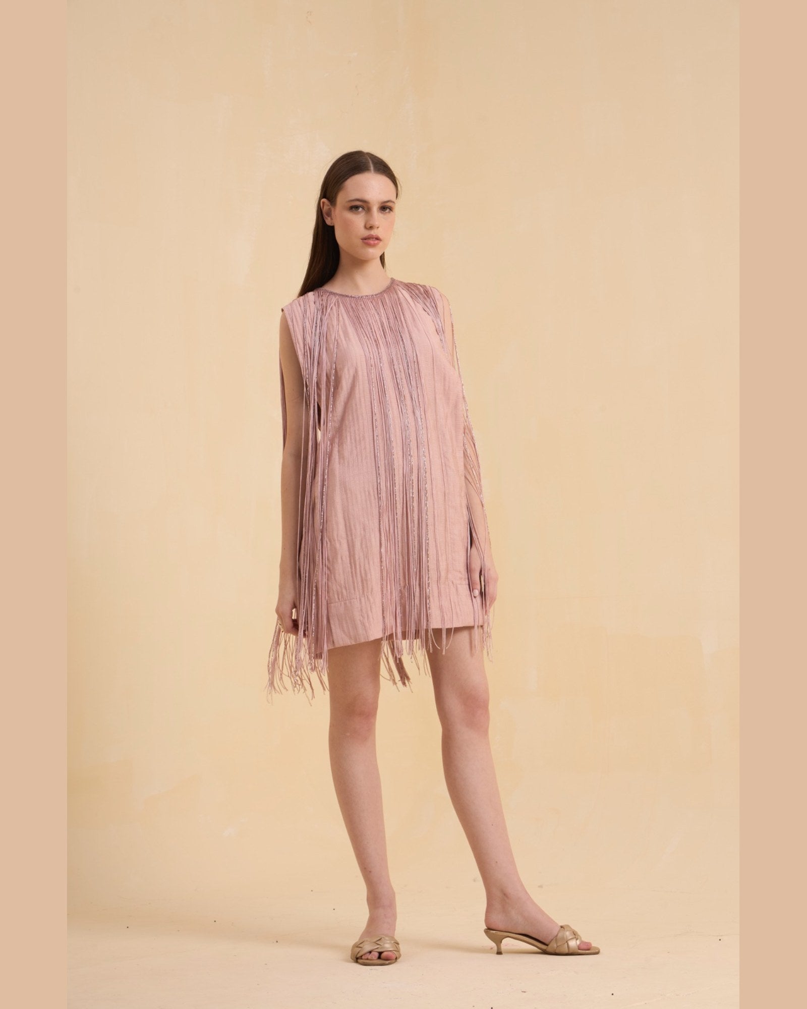 RIV BLUSH BEAD FRINGED DRESS SHORT