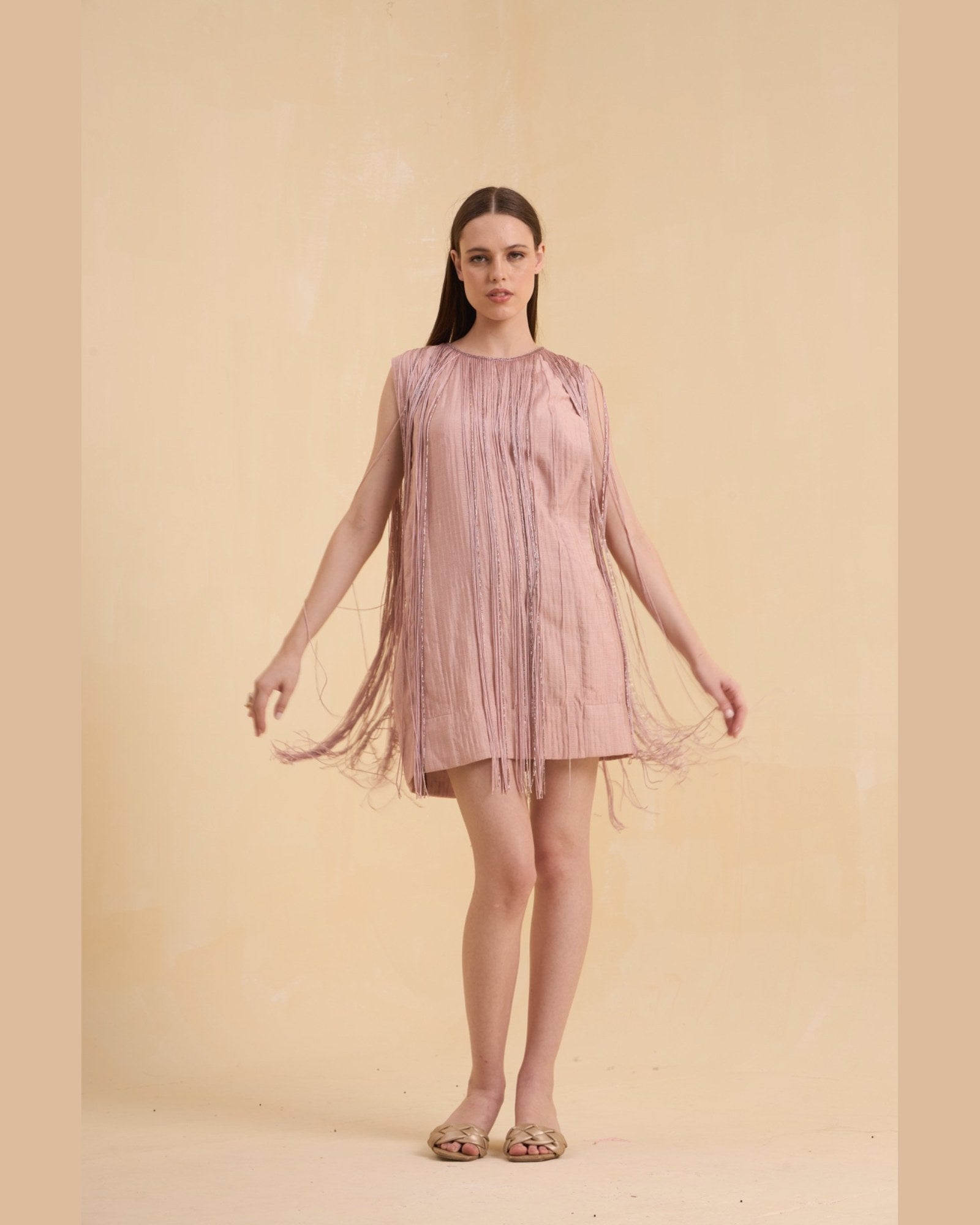 RIV BLUSH BEAD FRINGED DRESS SHORT