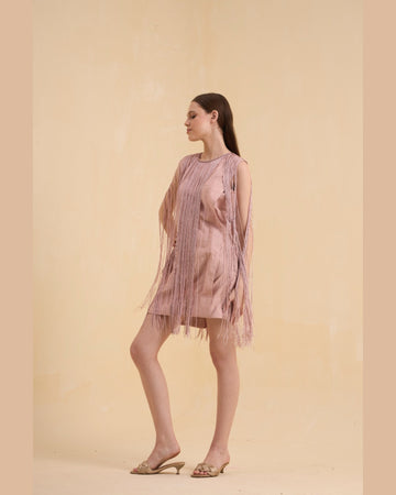 RIV BLUSH BEAD FRINGED DRESS SHORT