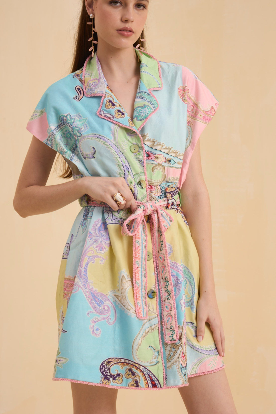RIV PASTEL PRINTED & EMBELLISHED BLAZER DRESS SHORT