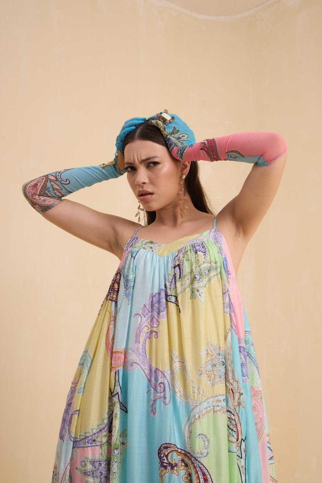 RIV PASTEL PRINTED & EMBELLISHED DRESS LONG