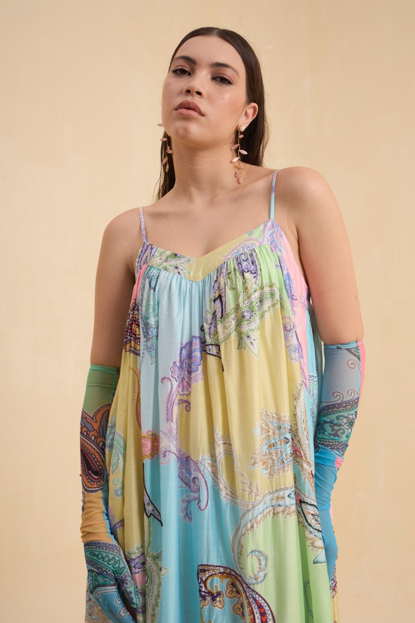 RIV PASTEL PRINTED & EMBELLISHED DRESS LONG