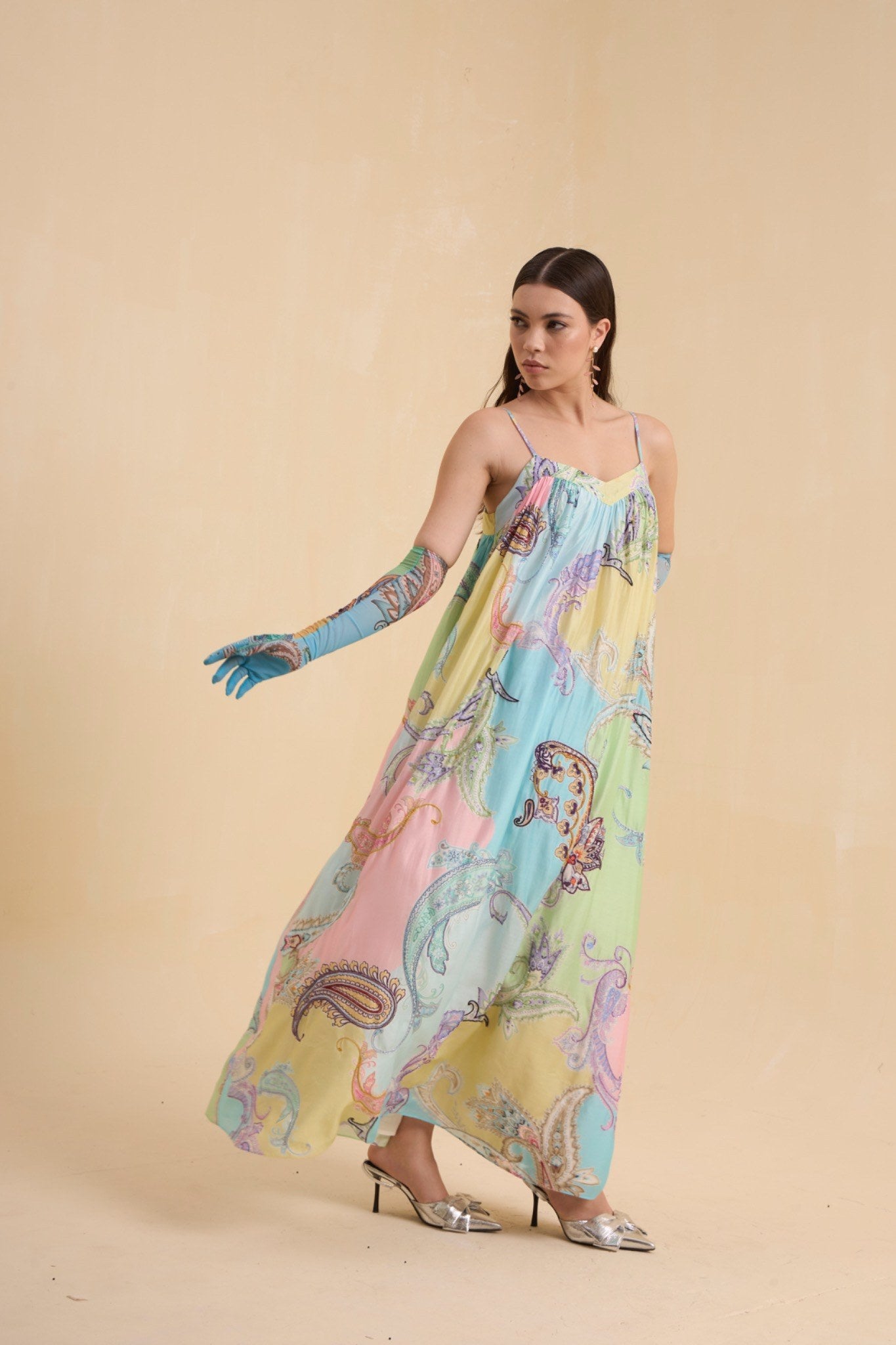 RIV PASTEL PRINTED & EMBELLISHED DRESS LONG