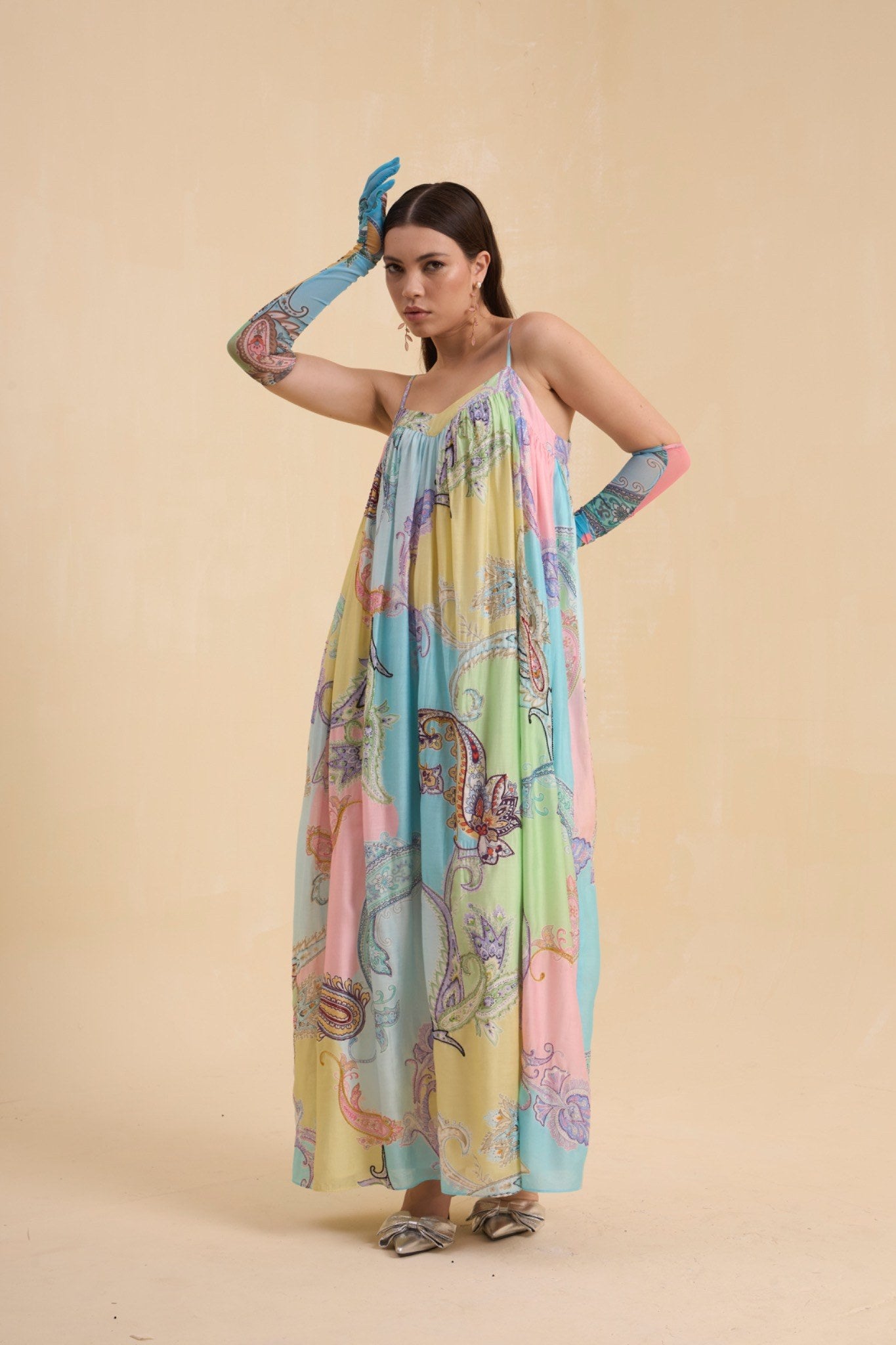 RIV PASTEL PRINTED & EMBELLISHED DRESS LONG
