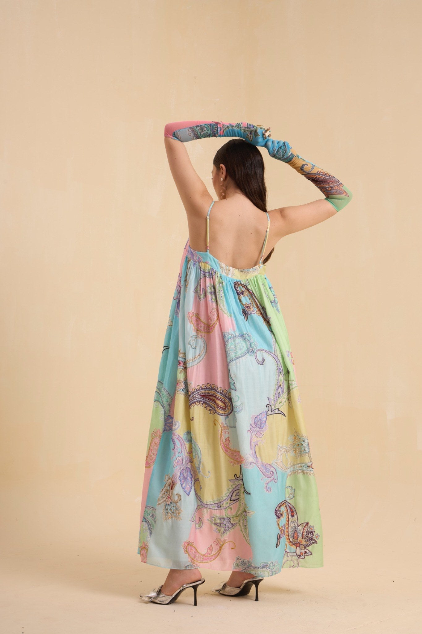 RIV PASTEL PRINTED & EMBELLISHED DRESS LONG
