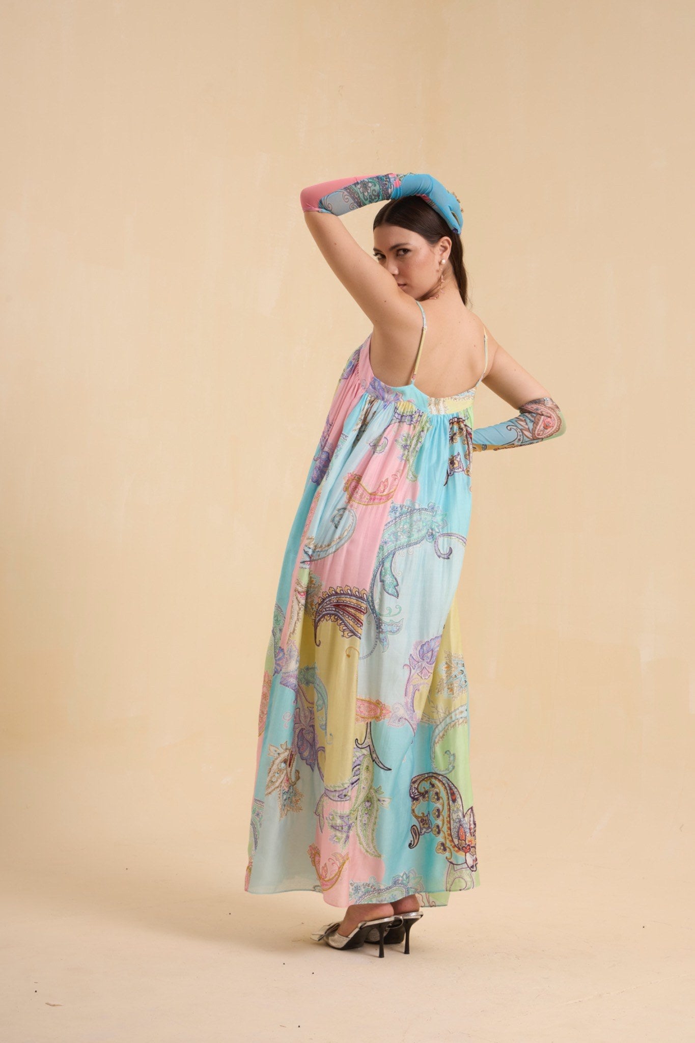 RIV PASTEL PRINTED & EMBELLISHED DRESS LONG