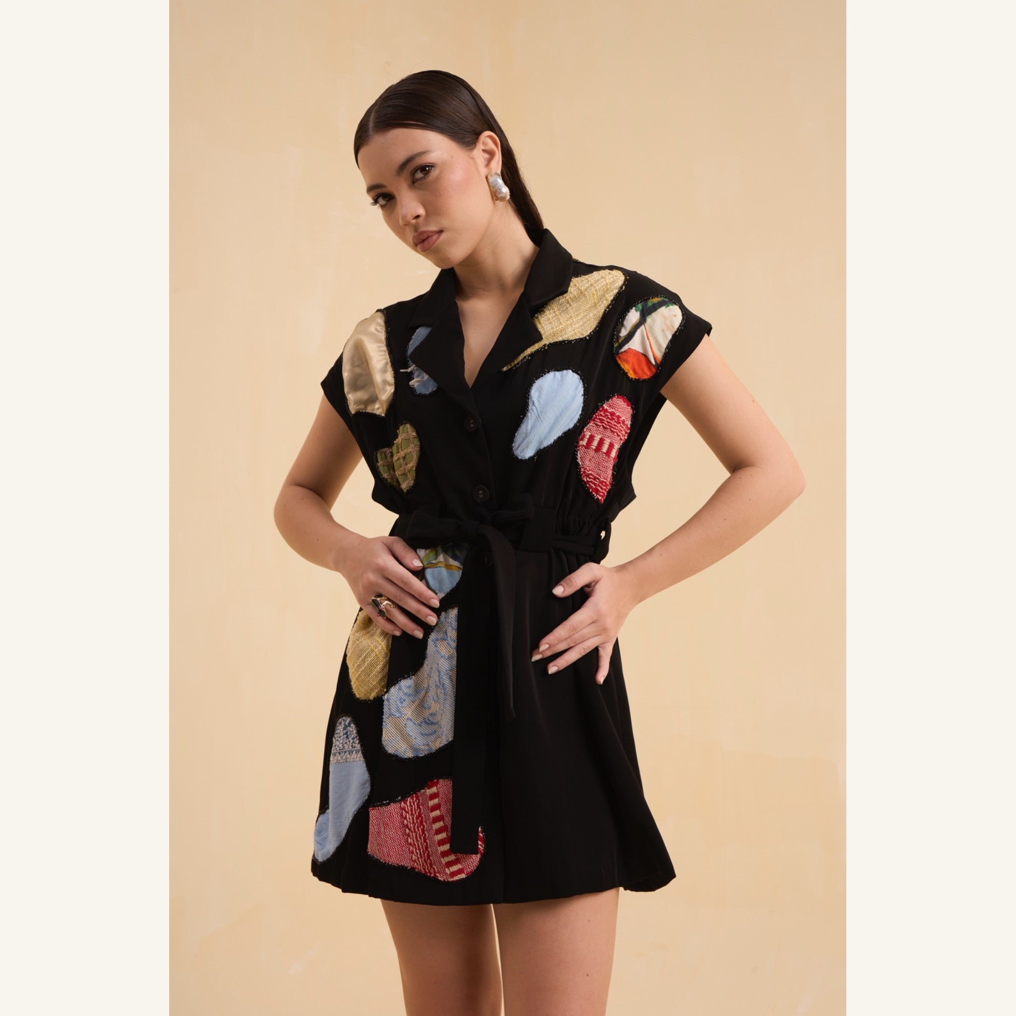 RIV BLACK PATCH ADORNED BLAZER DRESS