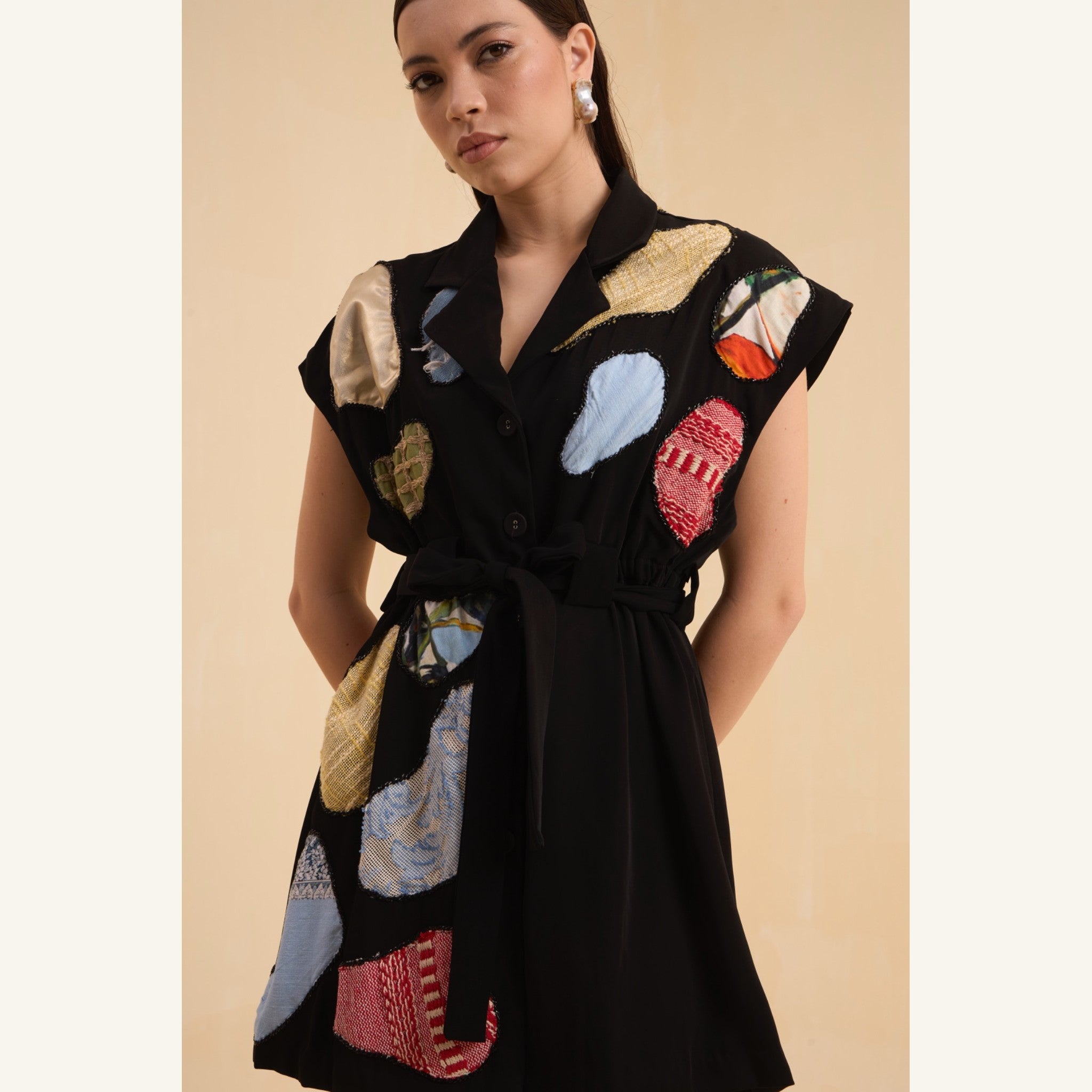 RIV BLACK PATCH ADORNED BLAZER DRESS