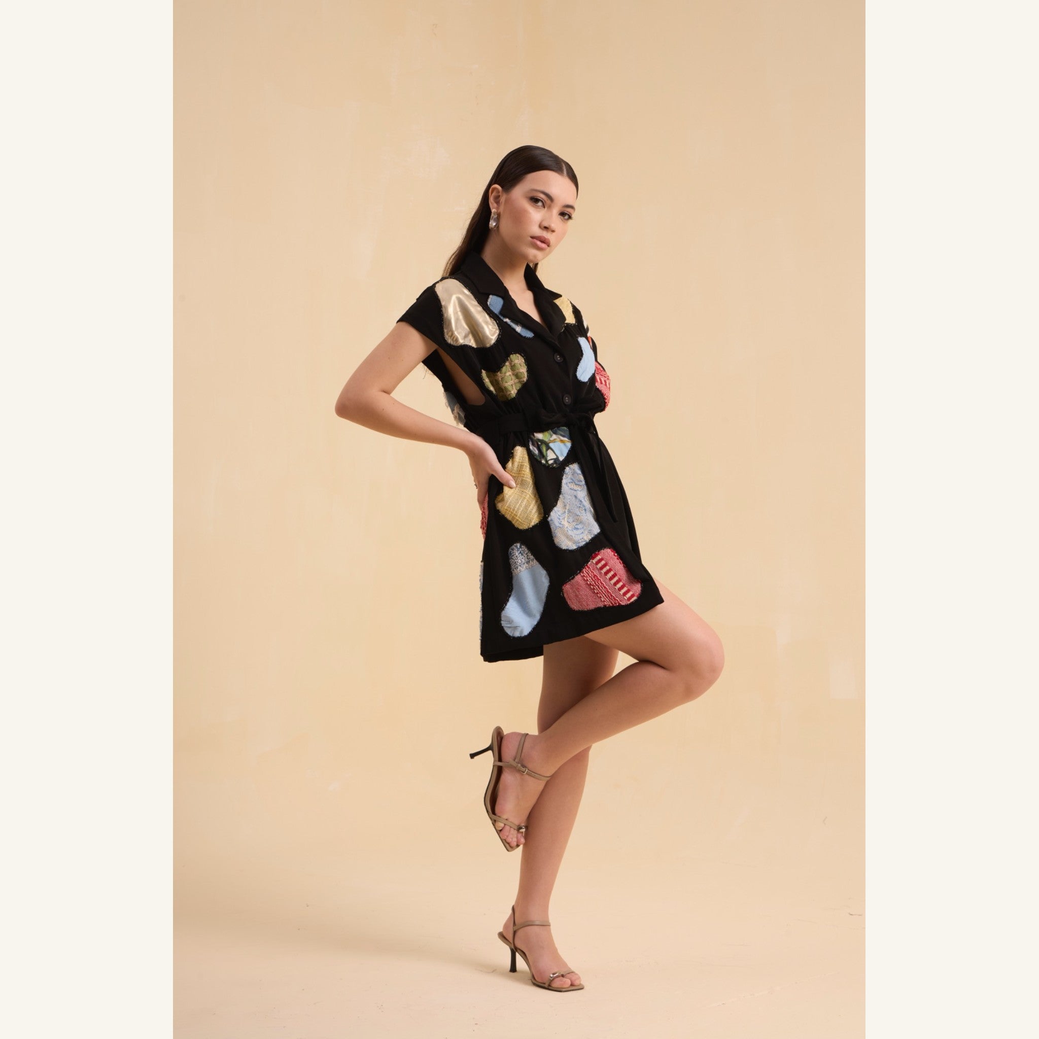 RIV BLACK PATCH ADORNED BLAZER DRESS