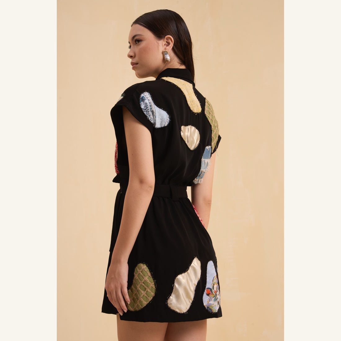 RIV BLACK PATCH ADORNED BLAZER DRESS