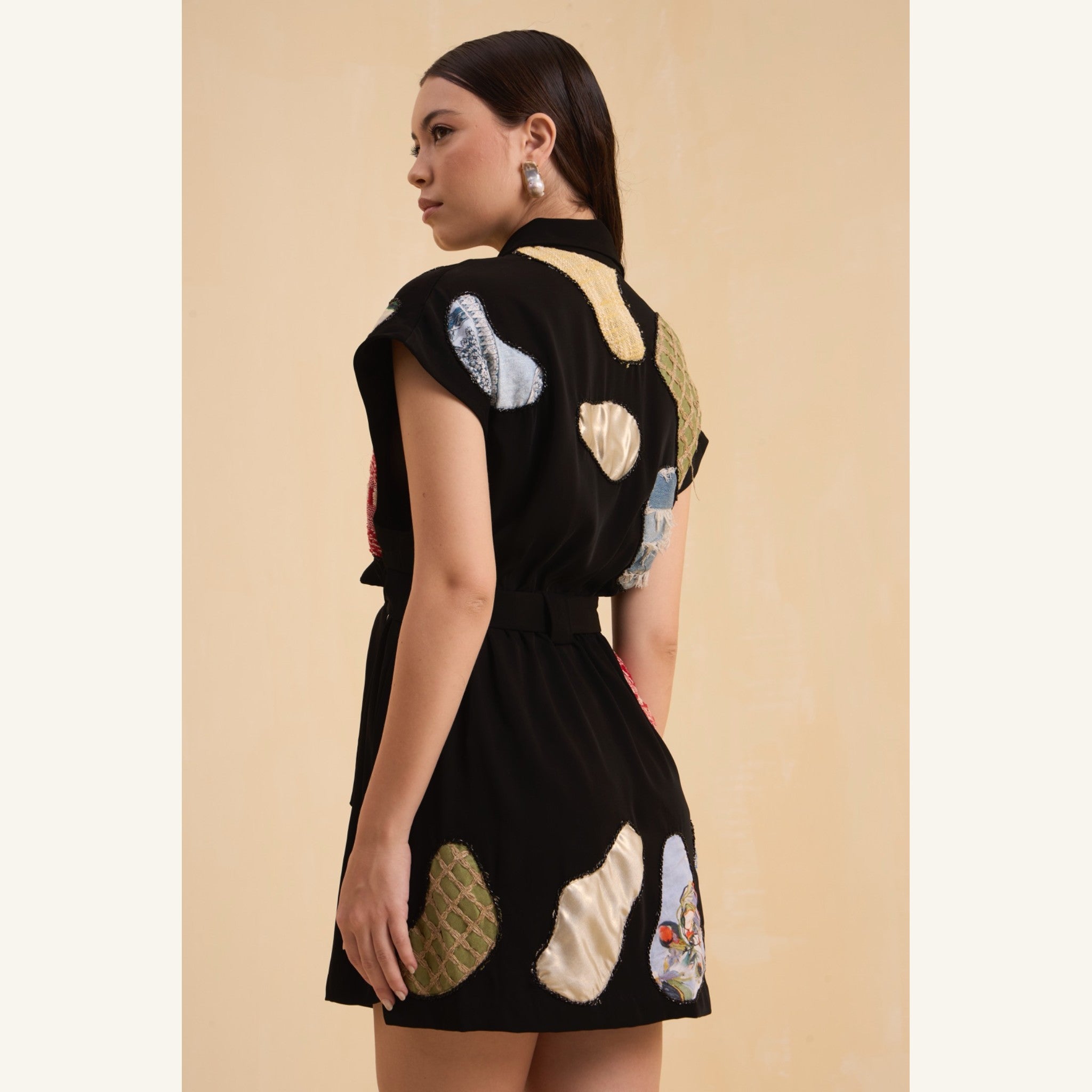 RIV BLACK PATCH ADORNED BLAZER DRESS