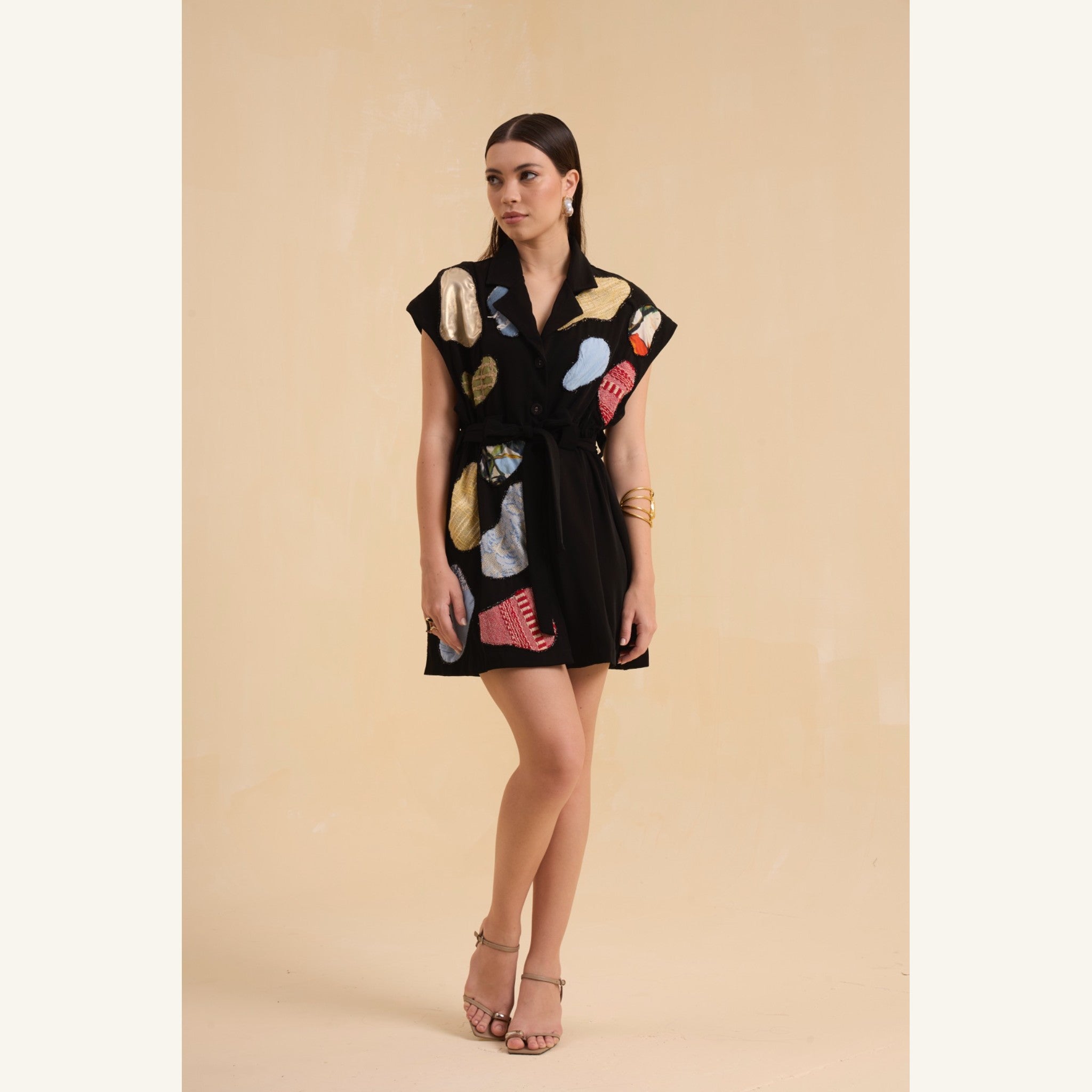 RIV BLACK PATCH ADORNED BLAZER DRESS