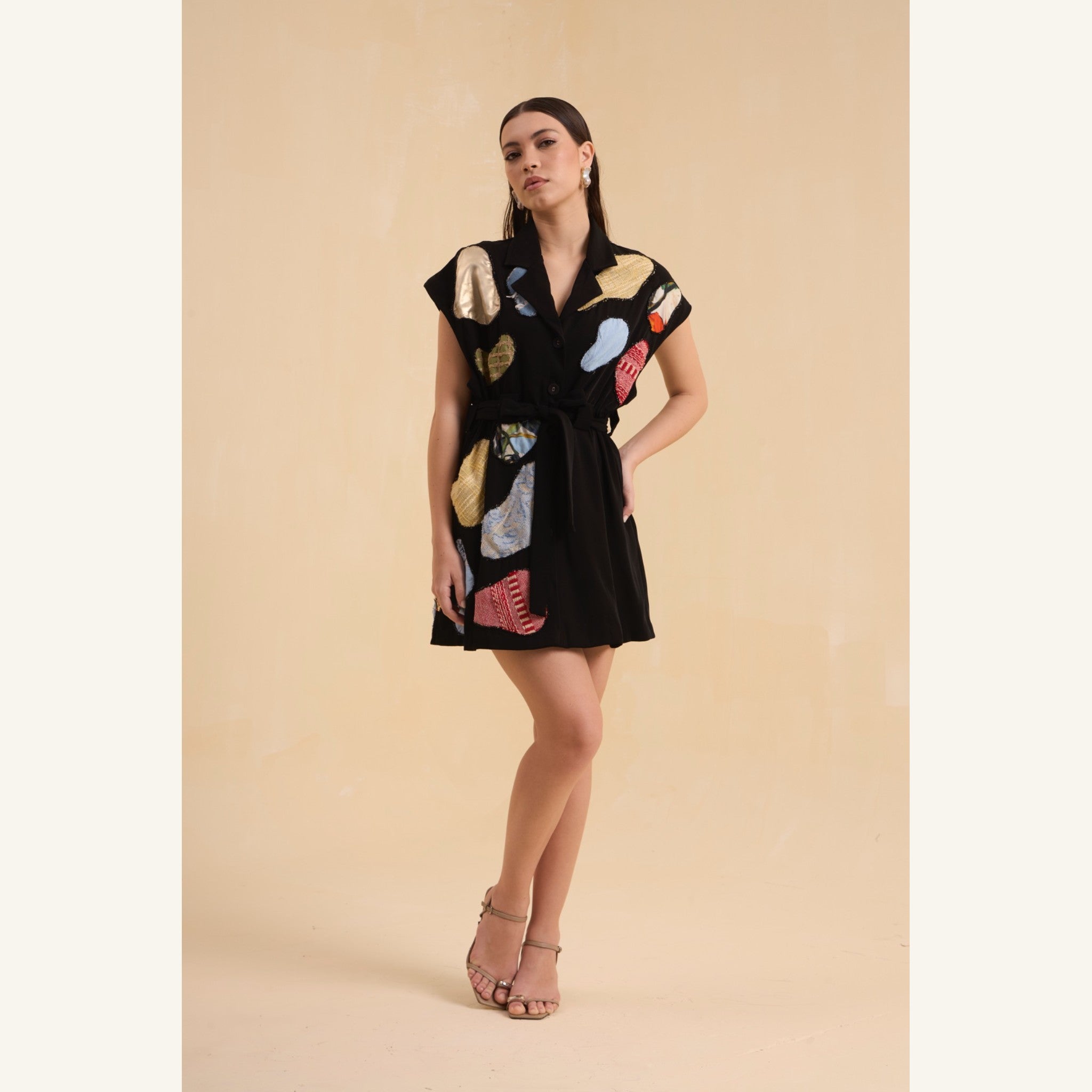 RIV BLACK PATCH ADORNED BLAZER DRESS