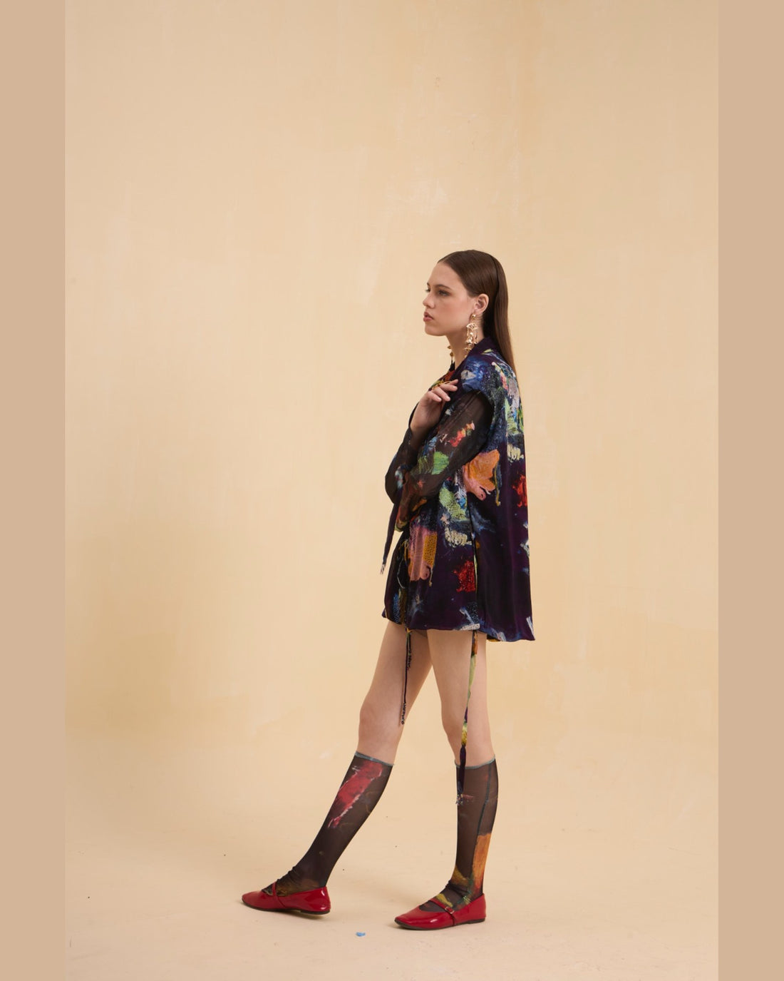 RIV MULTICOLOR ABSTRACT EMBELLISHED BLAZER WITH INNER