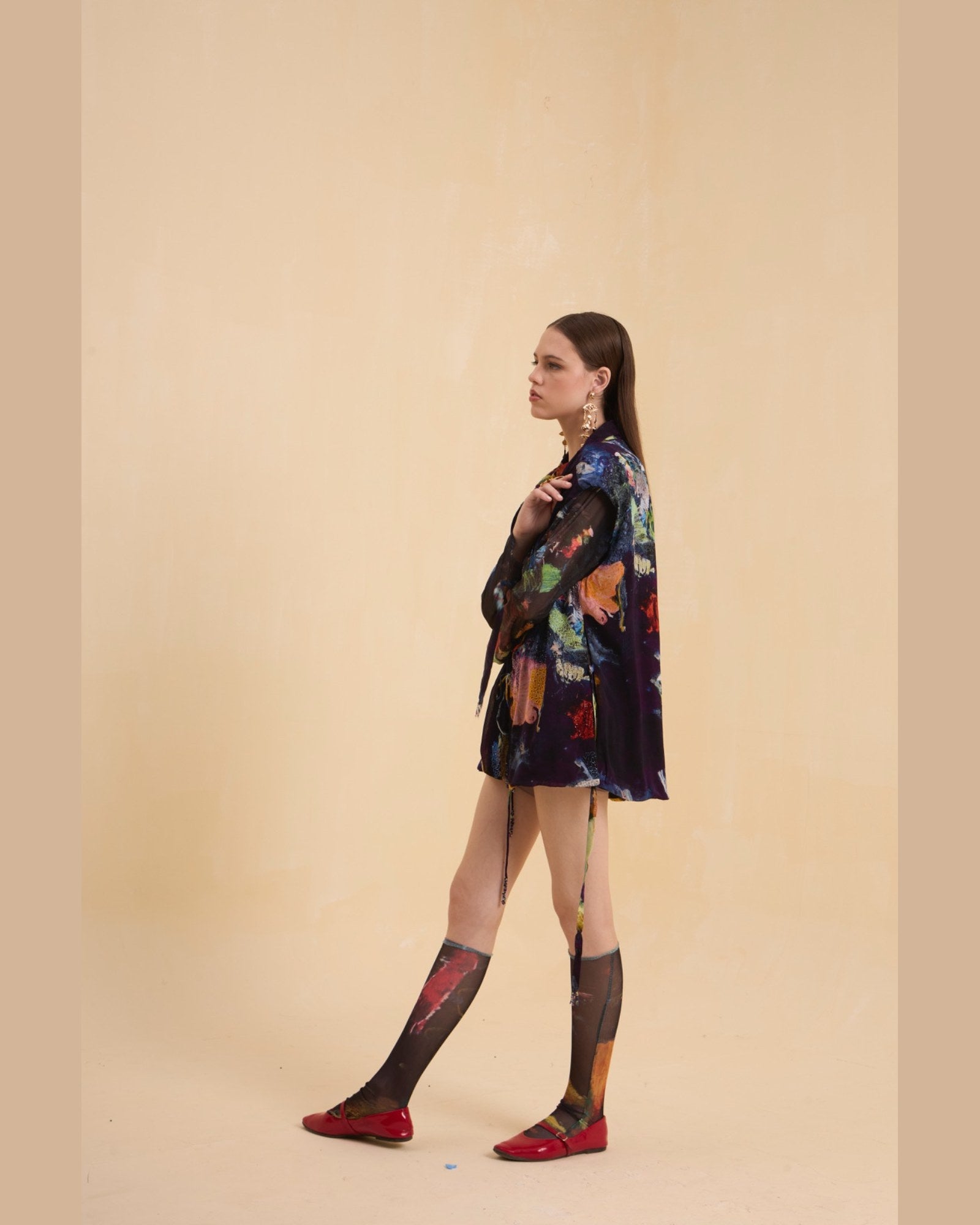 RIV MULTICOLOR ABSTRACT EMBELLISHED BLAZER WITH INNER