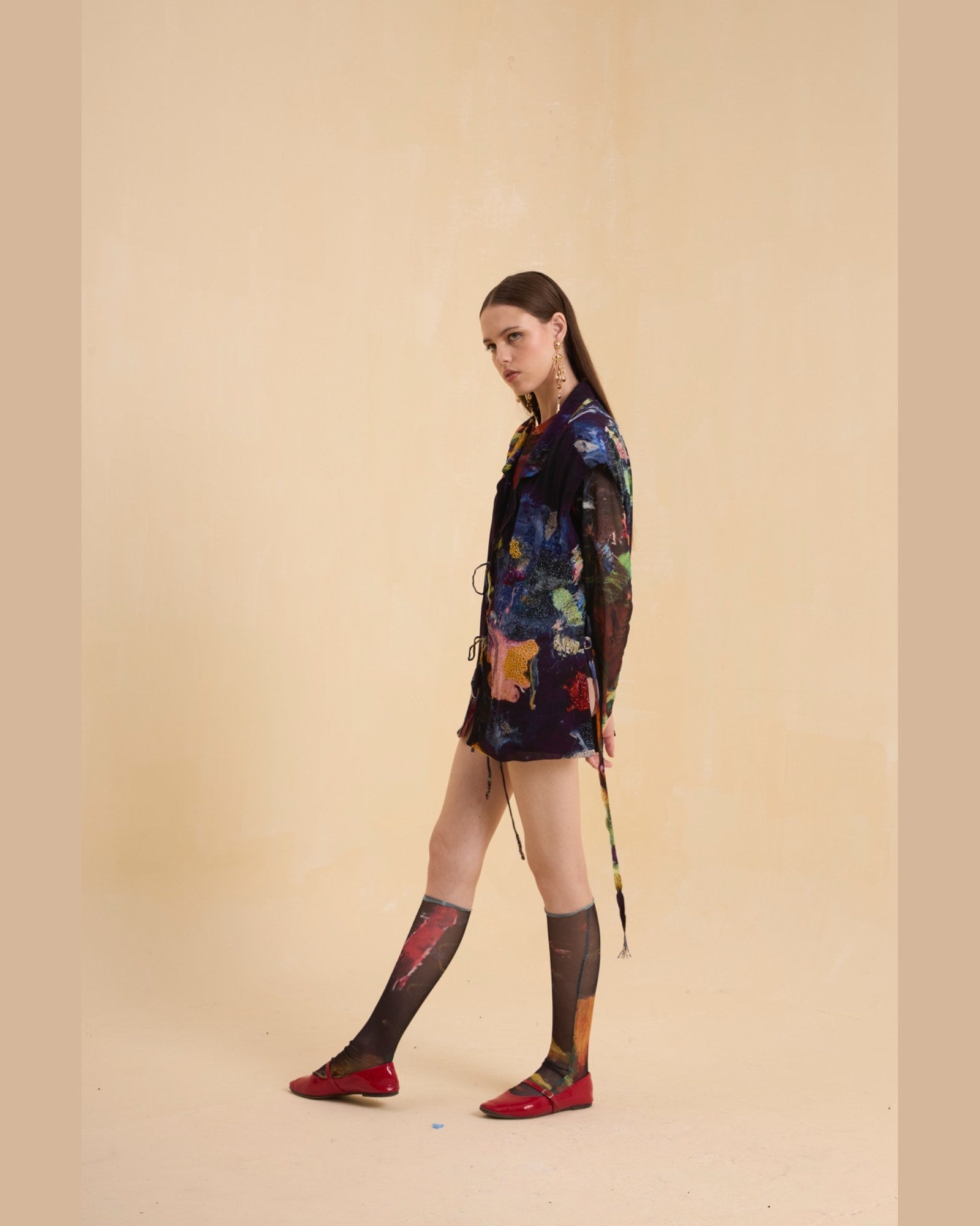 RIV MULTICOLOR ABSTRACT EMBELLISHED BLAZER WITH INNER