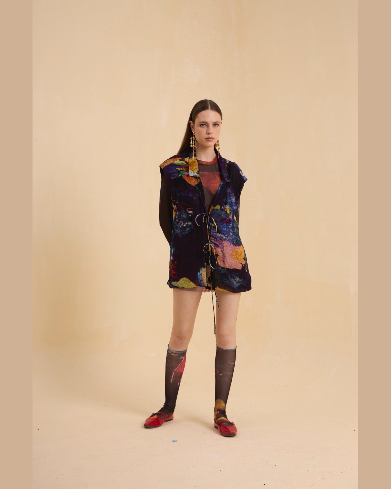 RIV MULTICOLOR ABSTRACT EMBELLISHED BLAZER WITH INNER