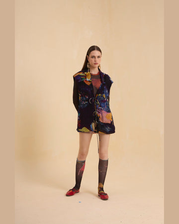 RIV MULTICOLOR ABSTRACT EMBELLISHED BLAZER WITH INNER