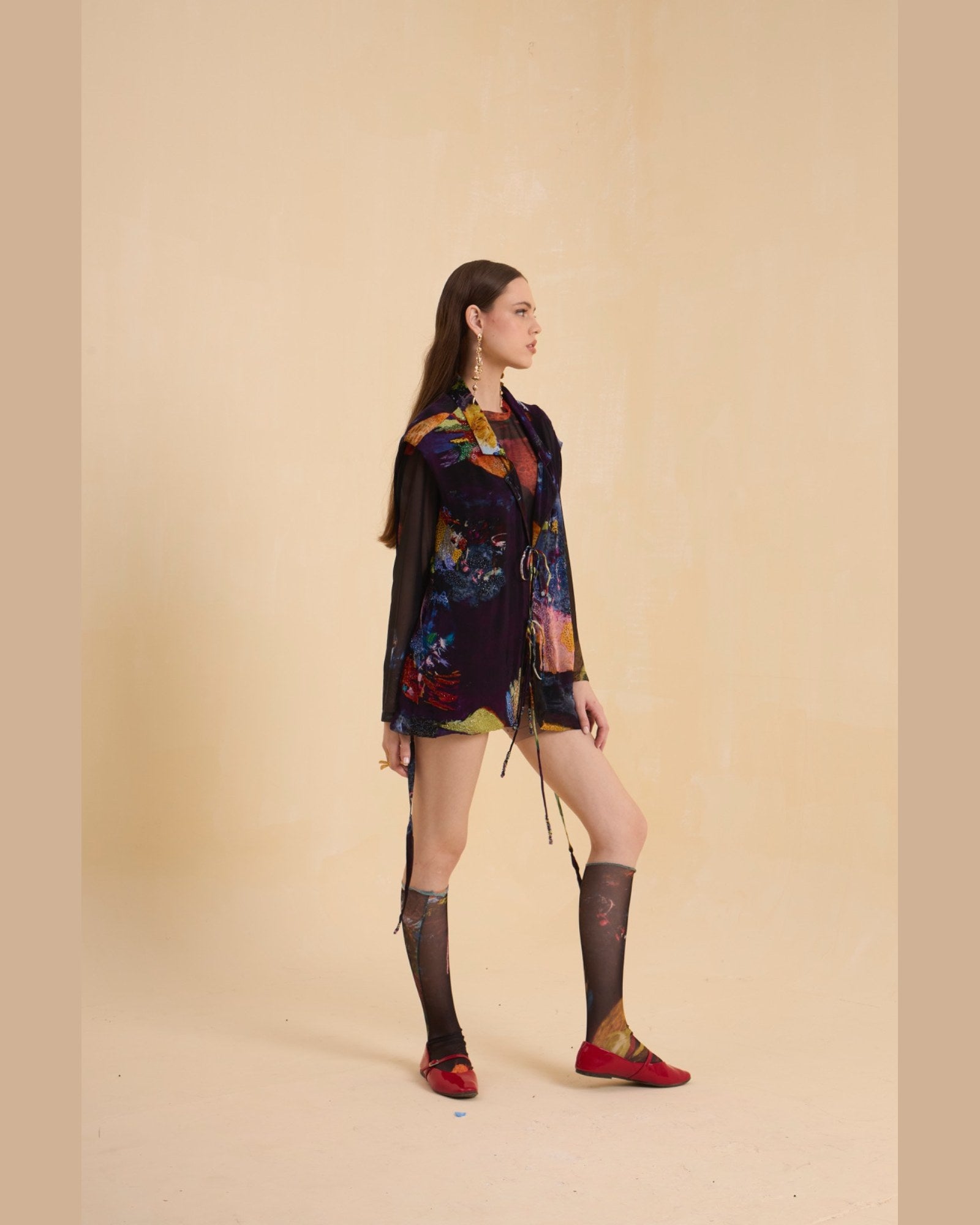 RIV MULTICOLOR ABSTRACT EMBELLISHED BLAZER WITH INNER