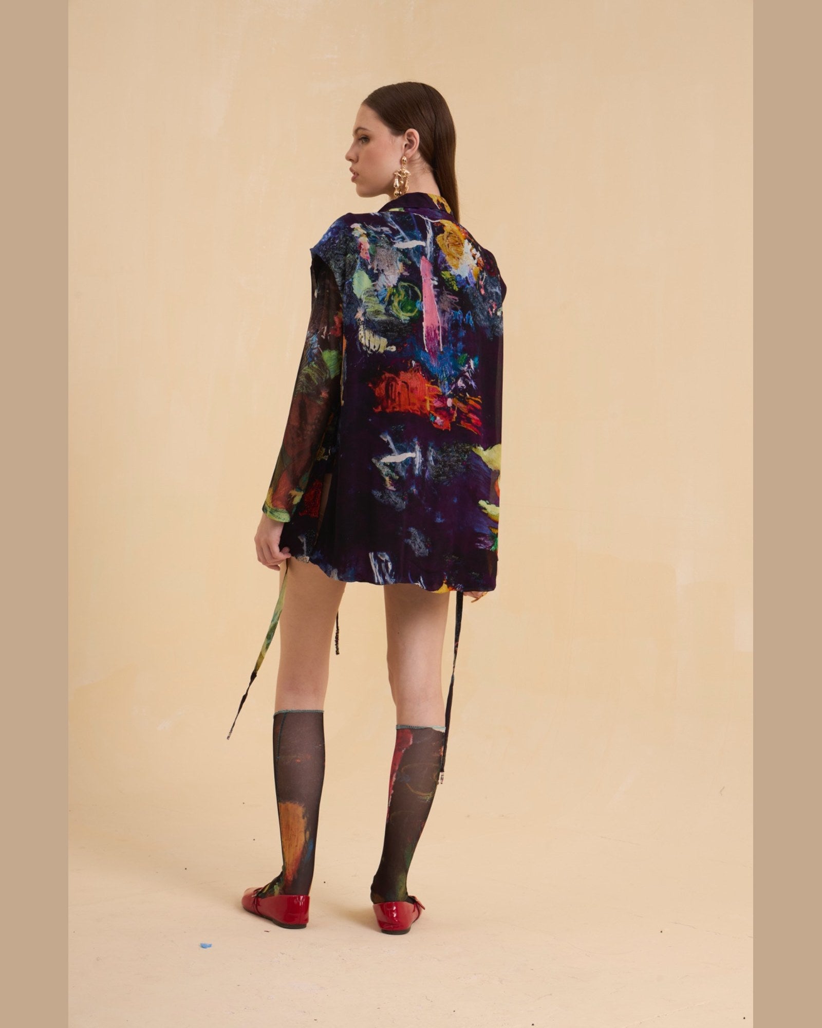 RIV MULTICOLOR ABSTRACT EMBELLISHED BLAZER WITH INNER