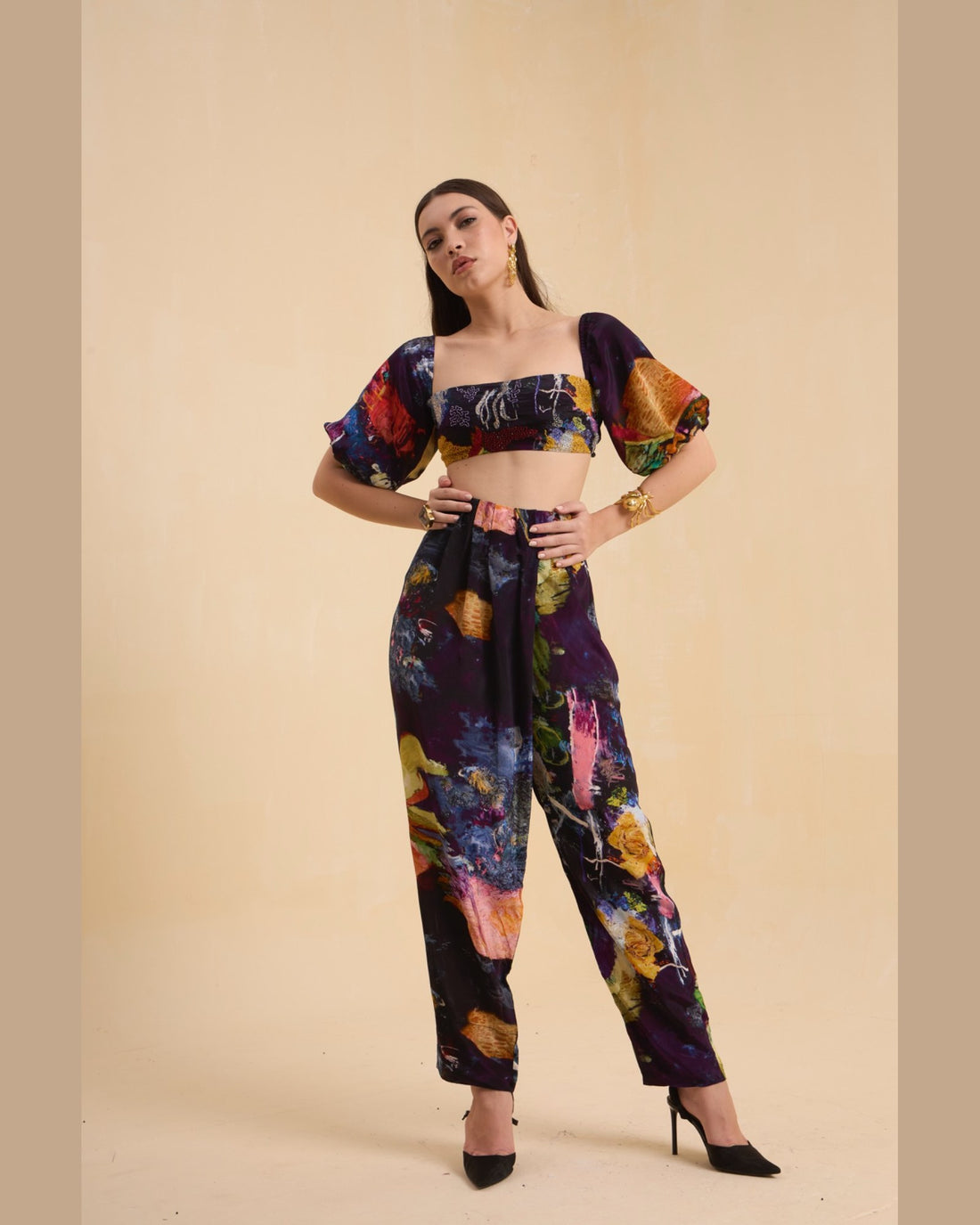 RIV MULTICOLOR ABSTRACT ADORNED CO-ORD