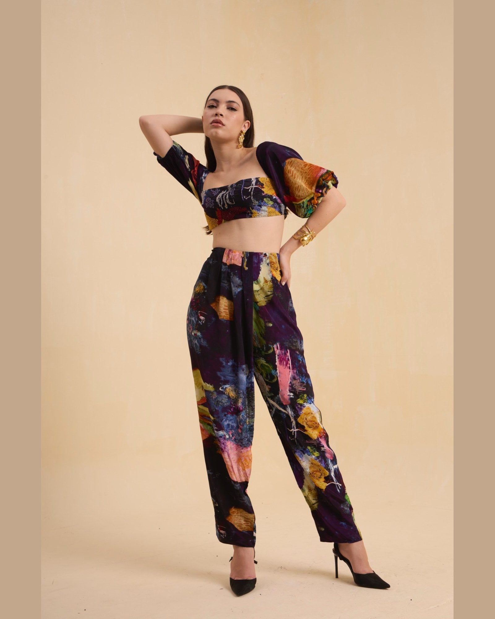RIV MULTICOLOR ABSTRACT ADORNED CO-ORD