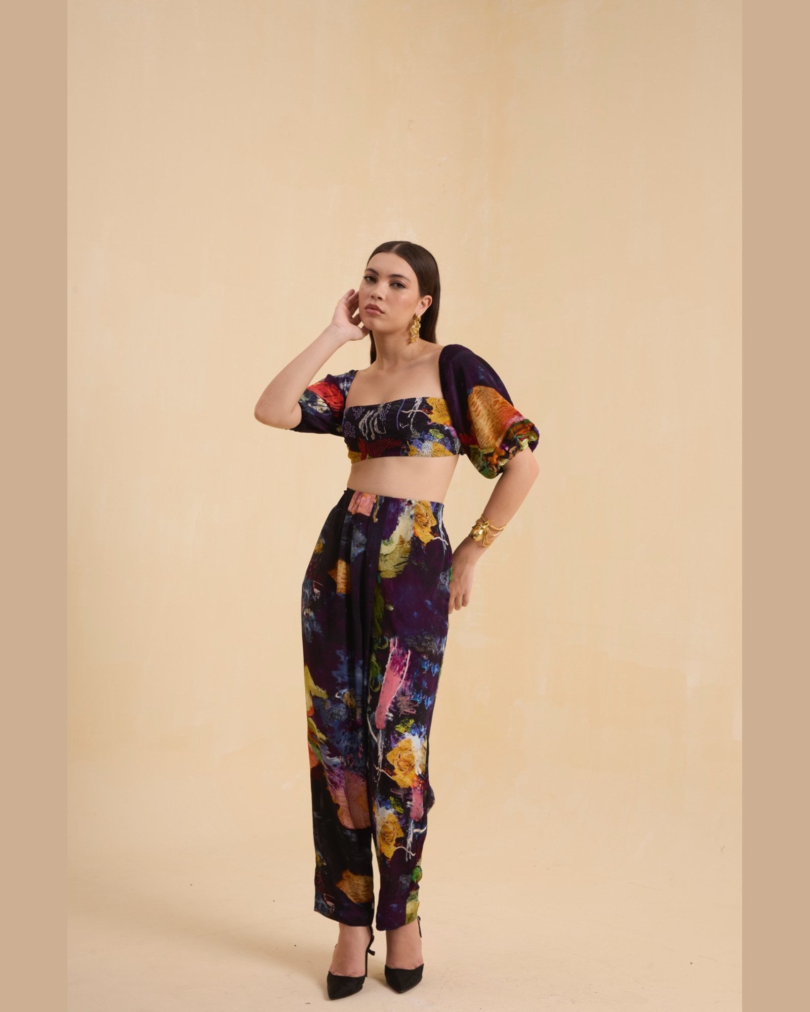 RIV MULTICOLOR ABSTRACT ADORNED CO-ORD