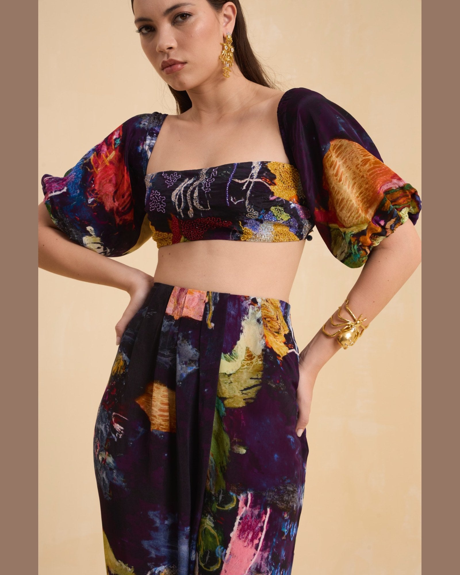 RIV MULTICOLOR ABSTRACT ADORNED CO-ORD