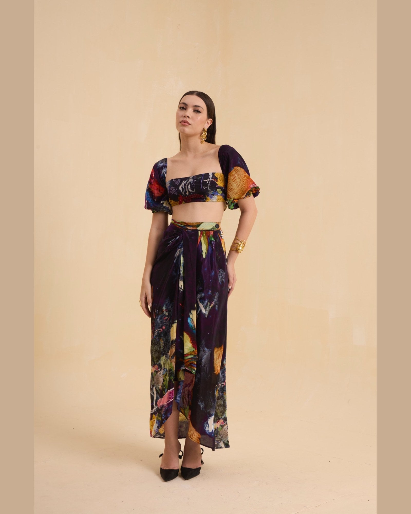 RIV MULTICOLOR ABSTRACT ADORNED CO-ORD