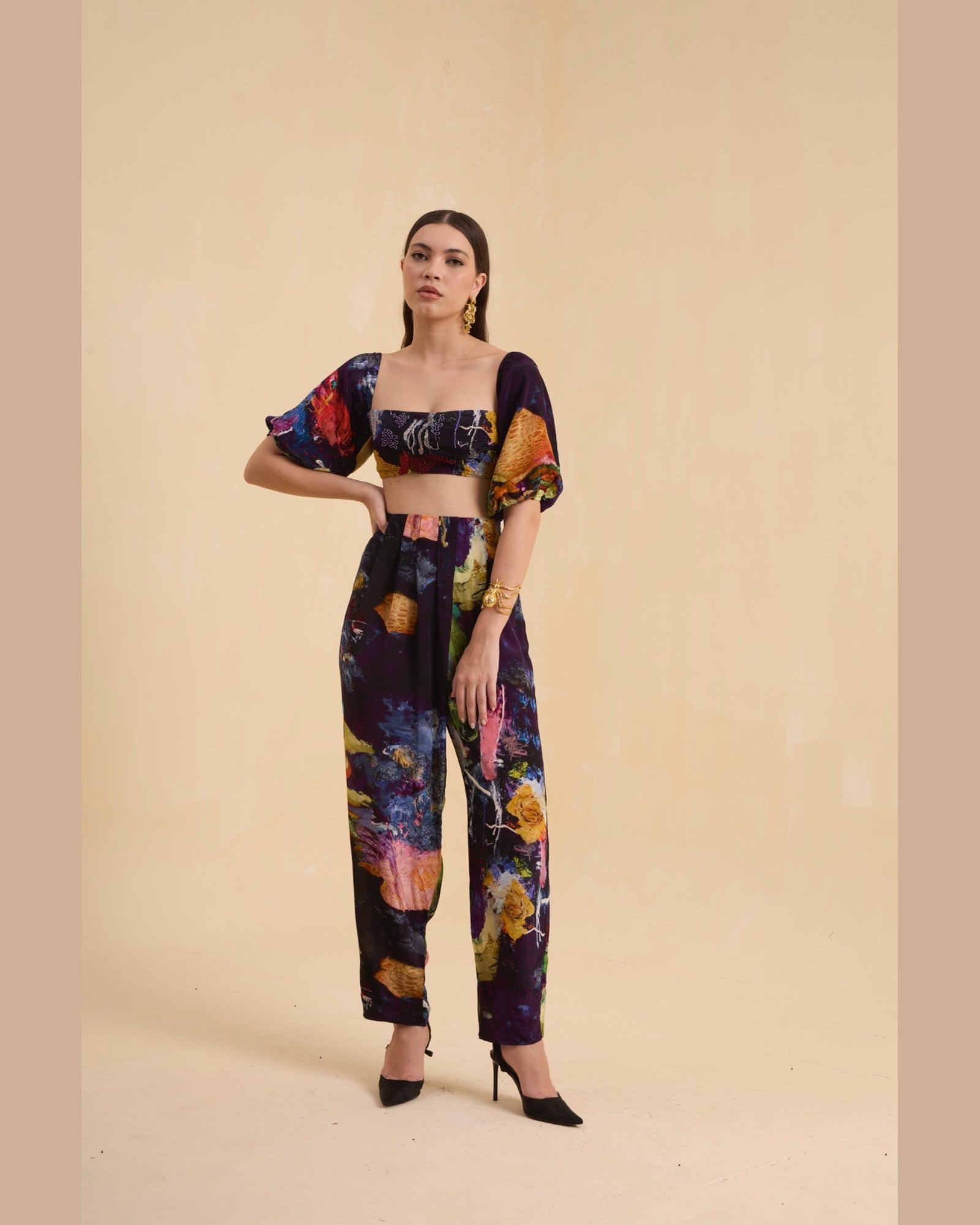 RIV MULTICOLOR ABSTRACT ADORNED CO-ORD