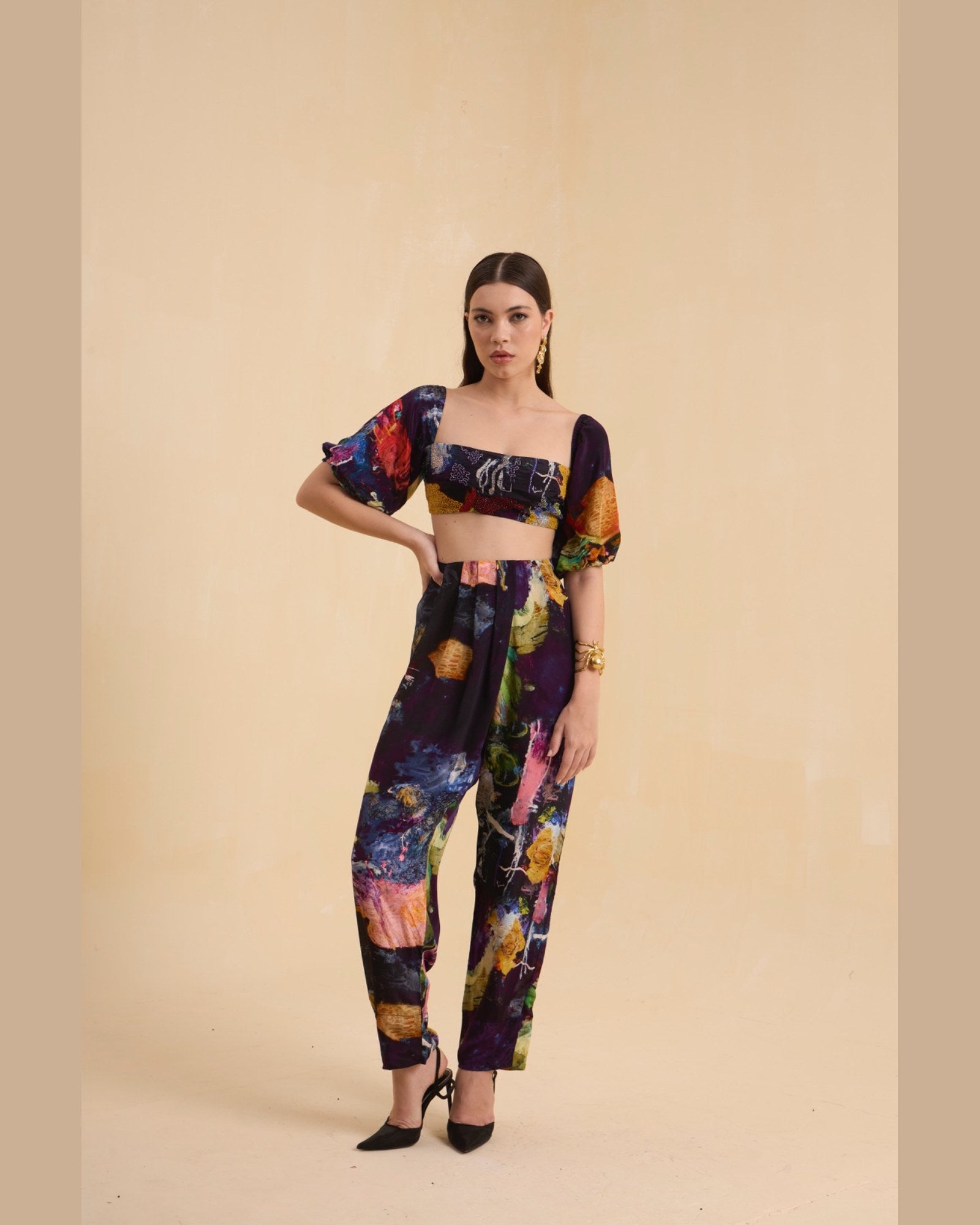 RIV MULTICOLOR ABSTRACT ADORNED CO-ORD