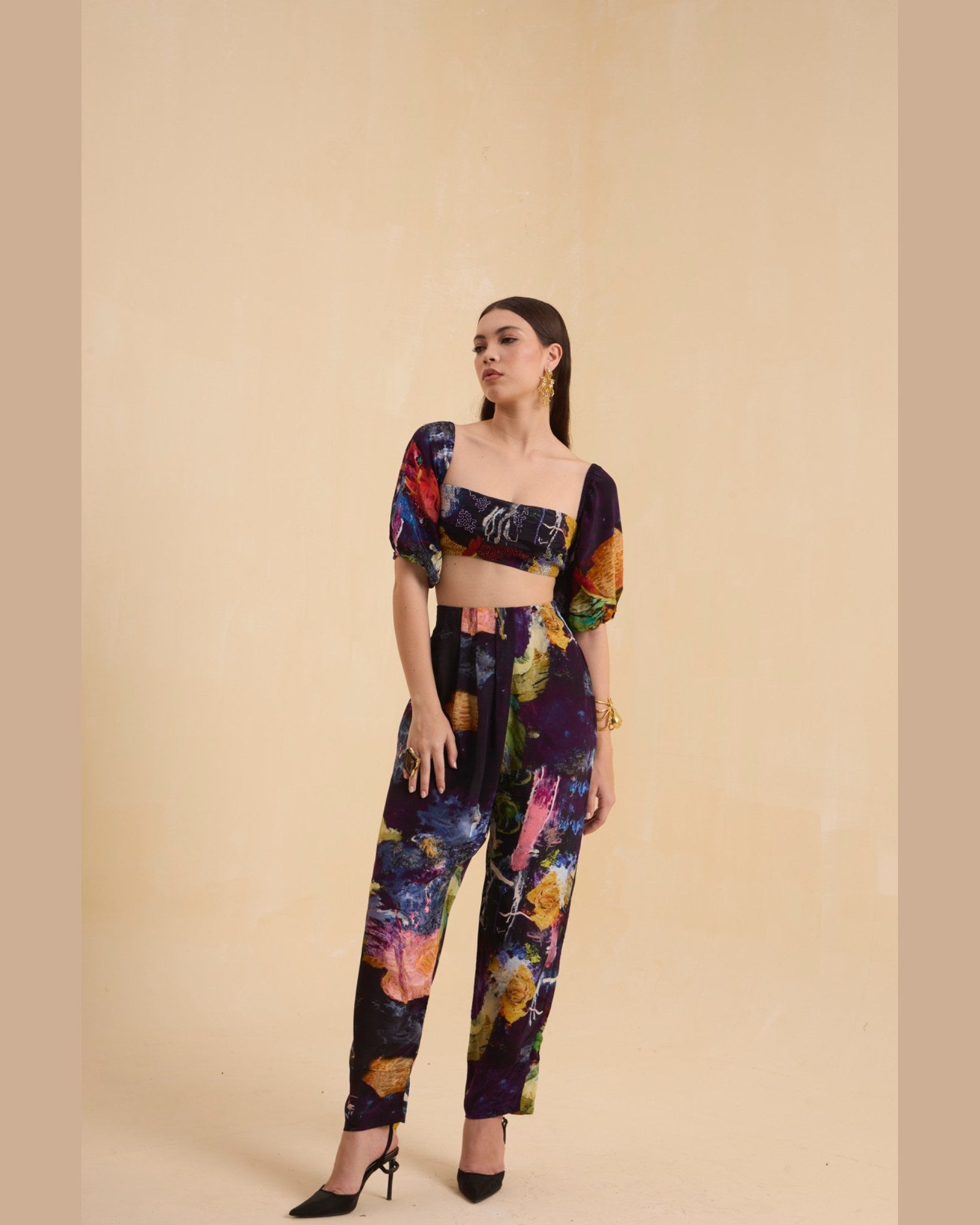 RIV MULTICOLOR ABSTRACT ADORNED CO-ORD